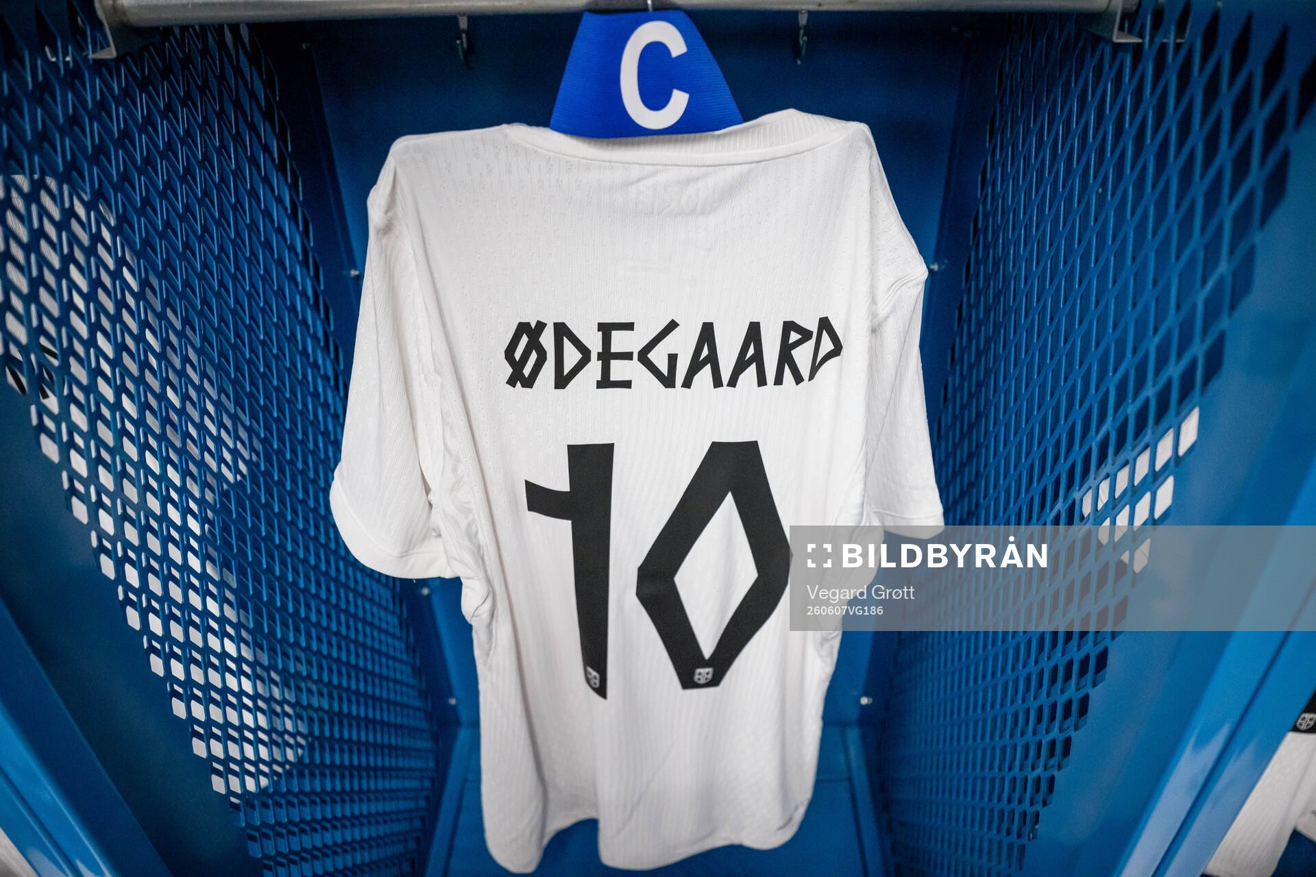 The kit of Martin Ødegaard of Norway in the dressing room