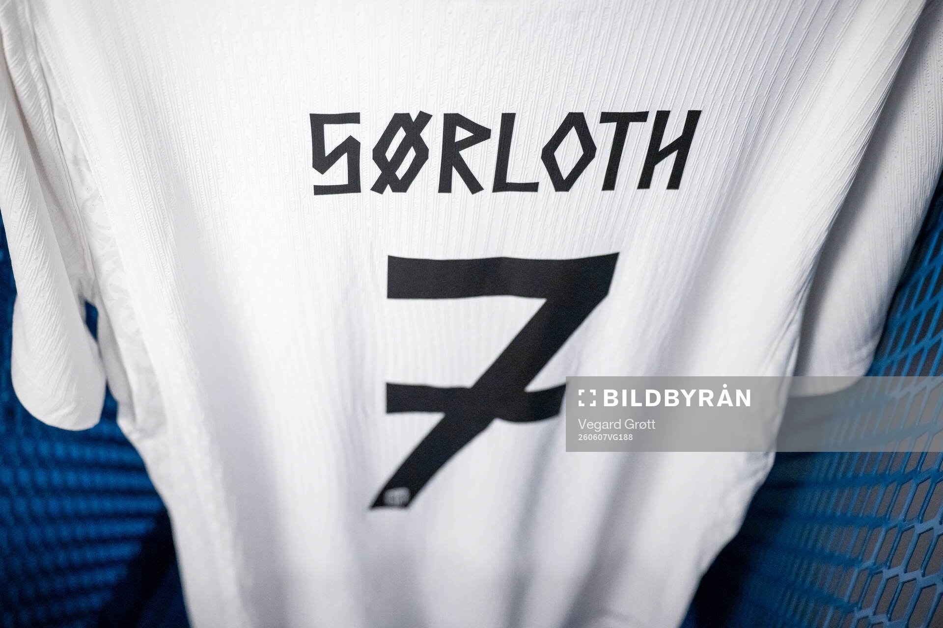 The kit of Alexander Sørloth of Norway in the dressing room