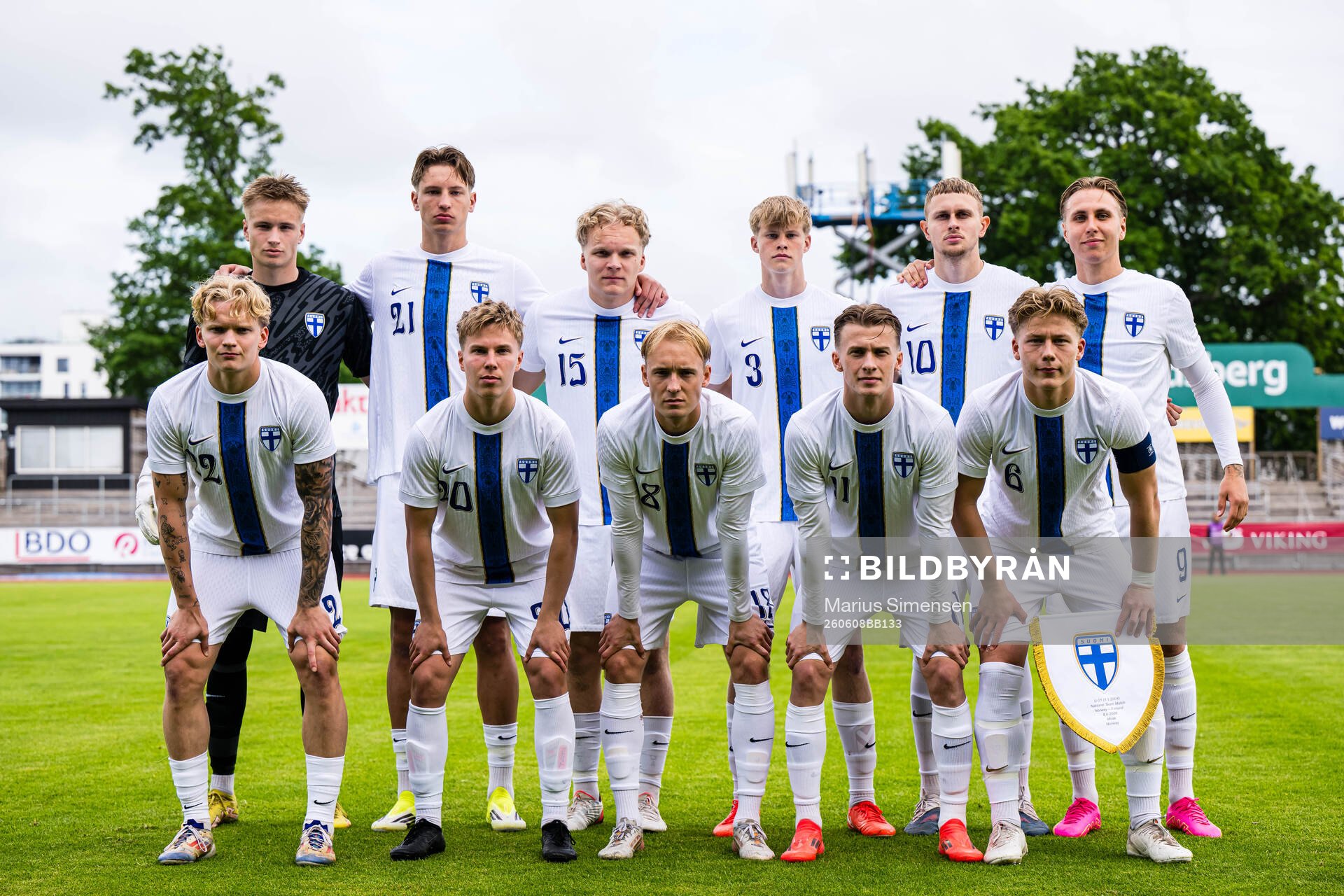 The starting eleven of Finland poses for a team group photo