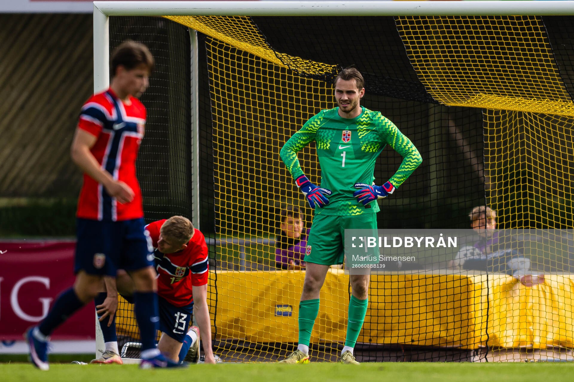 Rasmus Holten and goalkeeper Martin Børsheim of Norway