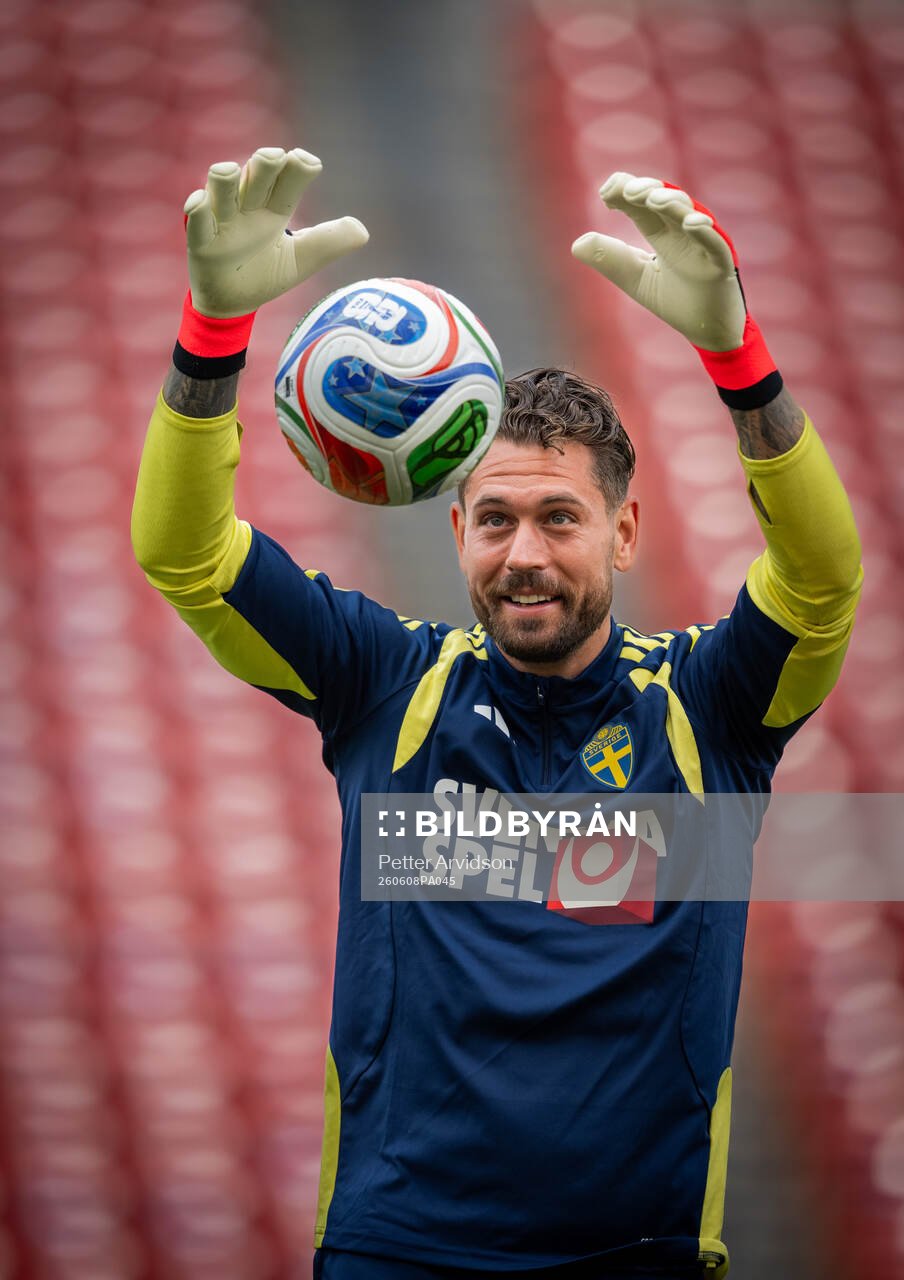 Goalkeeper Kristoffer Nordfeldt of the Swedish national
