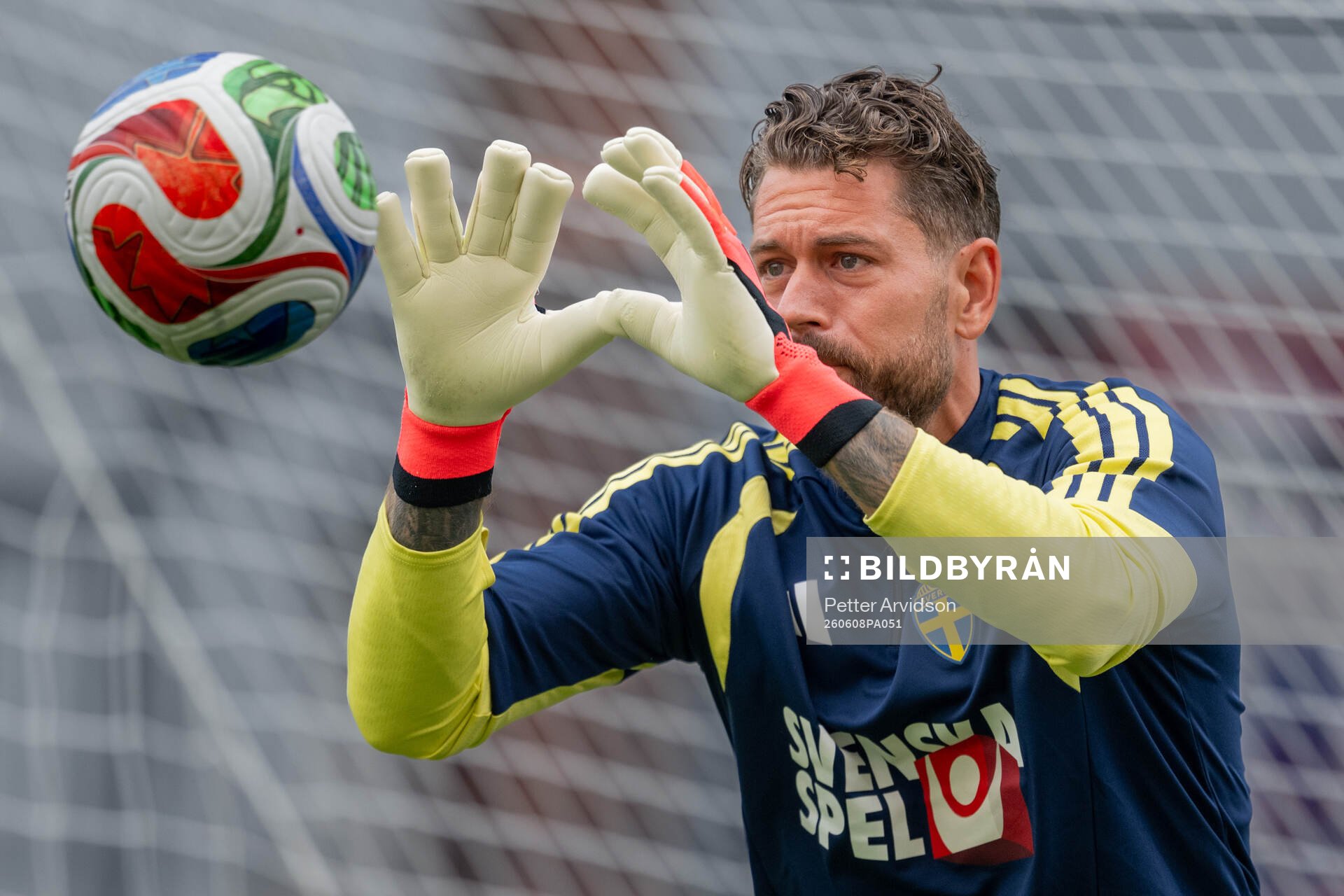 Goalkeeper Kristoffer Nordfeldt of the Swedish national