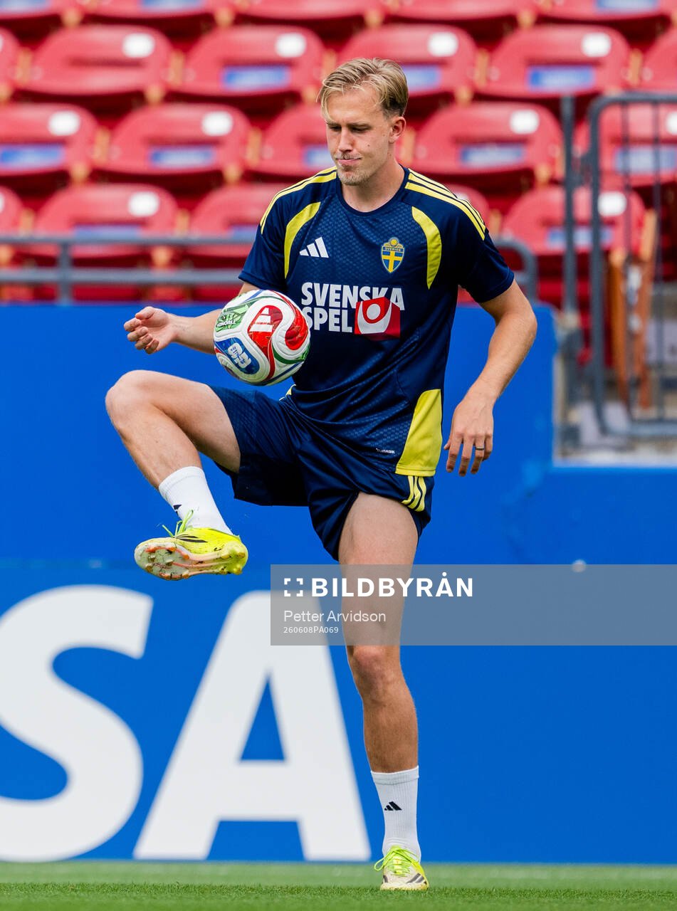 Herman Johansson of the Swedish national football team at a