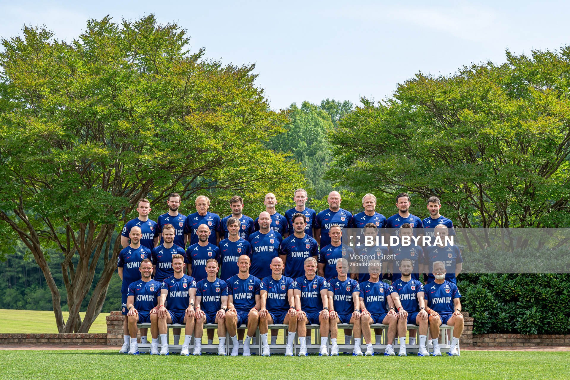 Staff of the Norwegian national football team pose for a