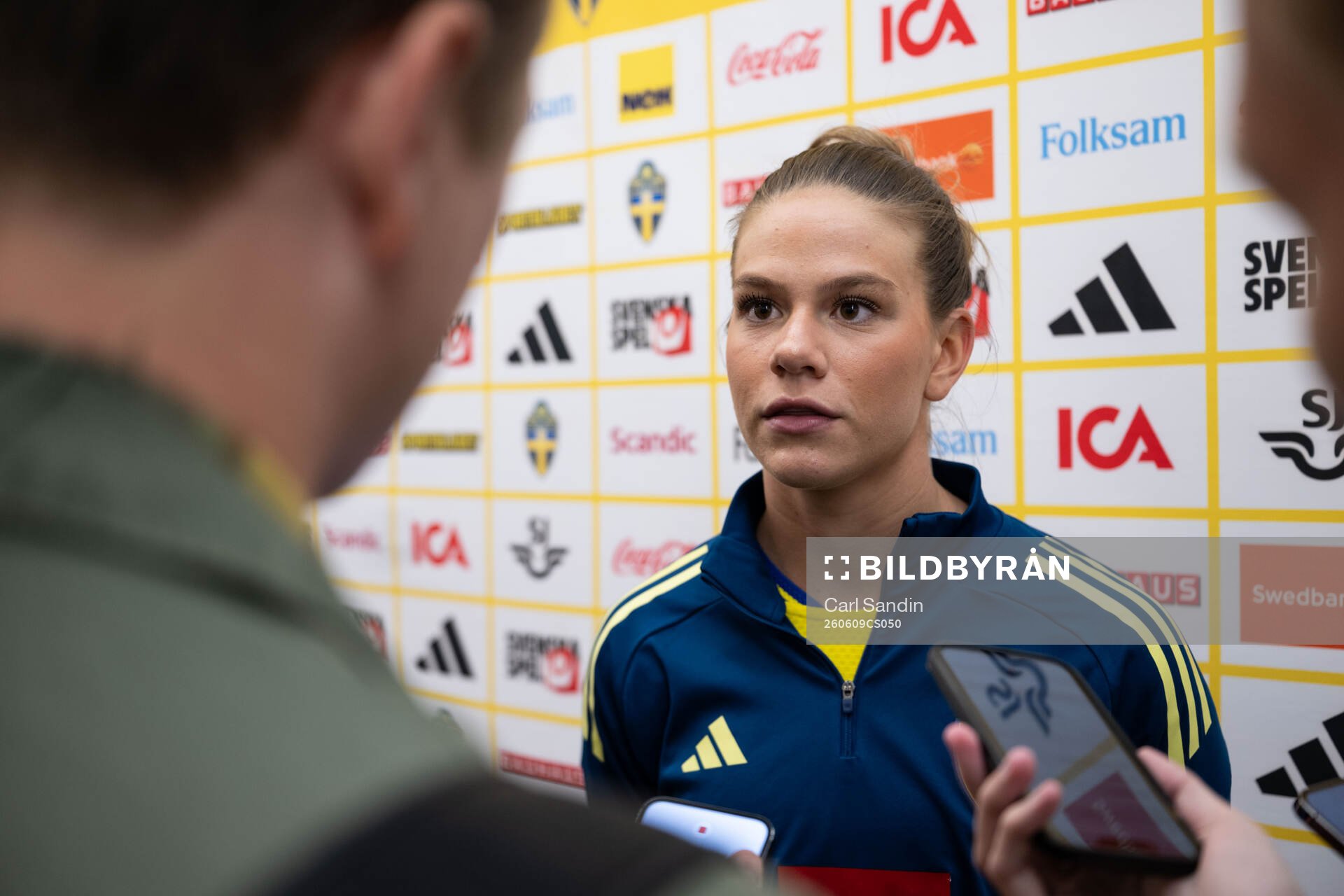 Bella Andersson of Sweden in mixed zone