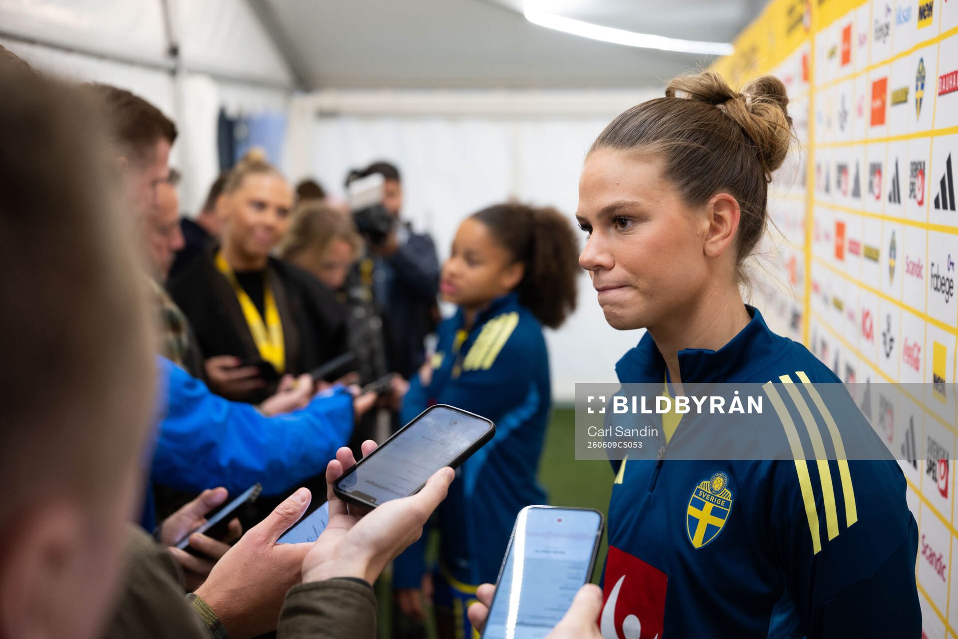 Bella Andersson of Sweden in mixed zone