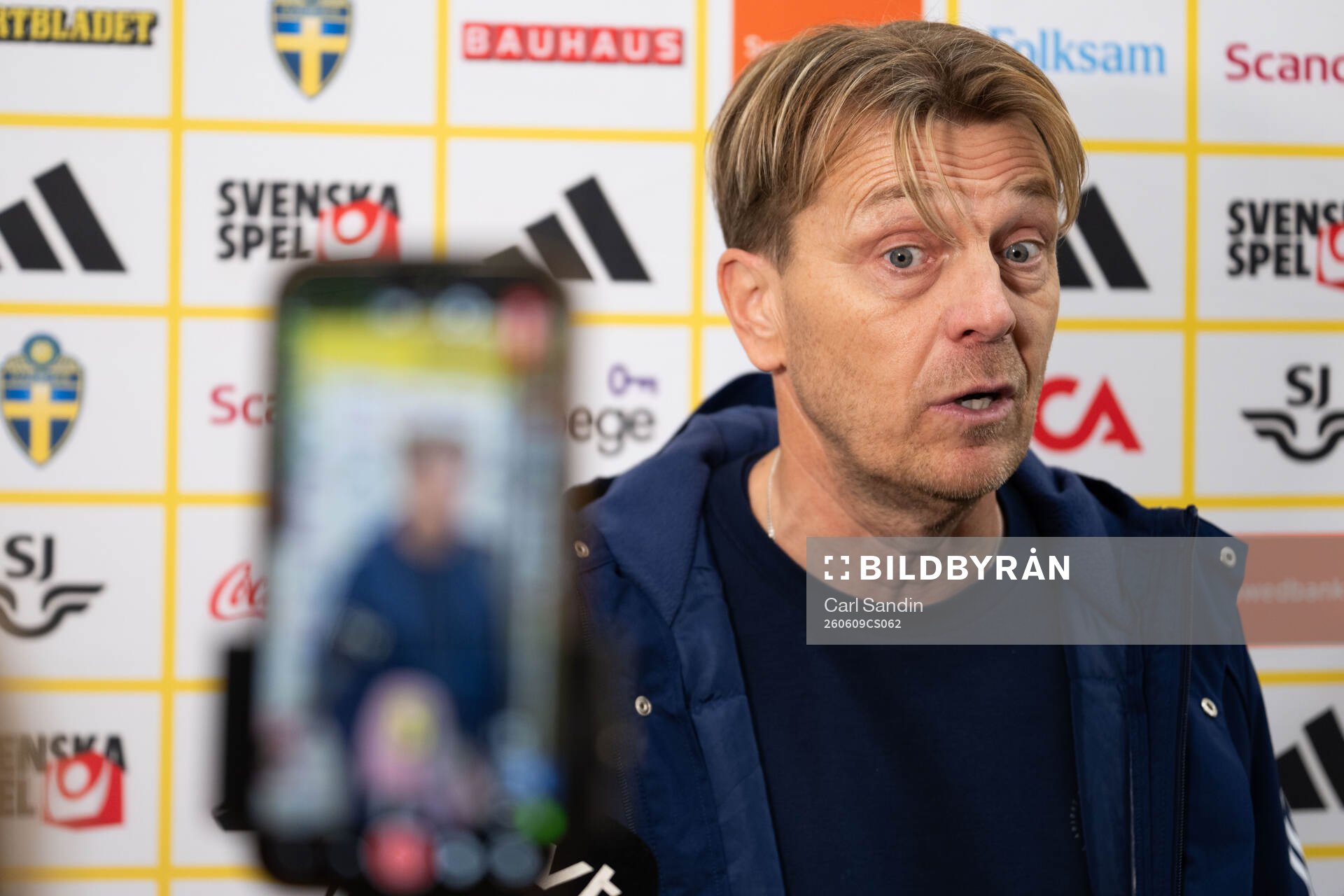 Head coach Tony Gustavsson of Sweden in mixed zone