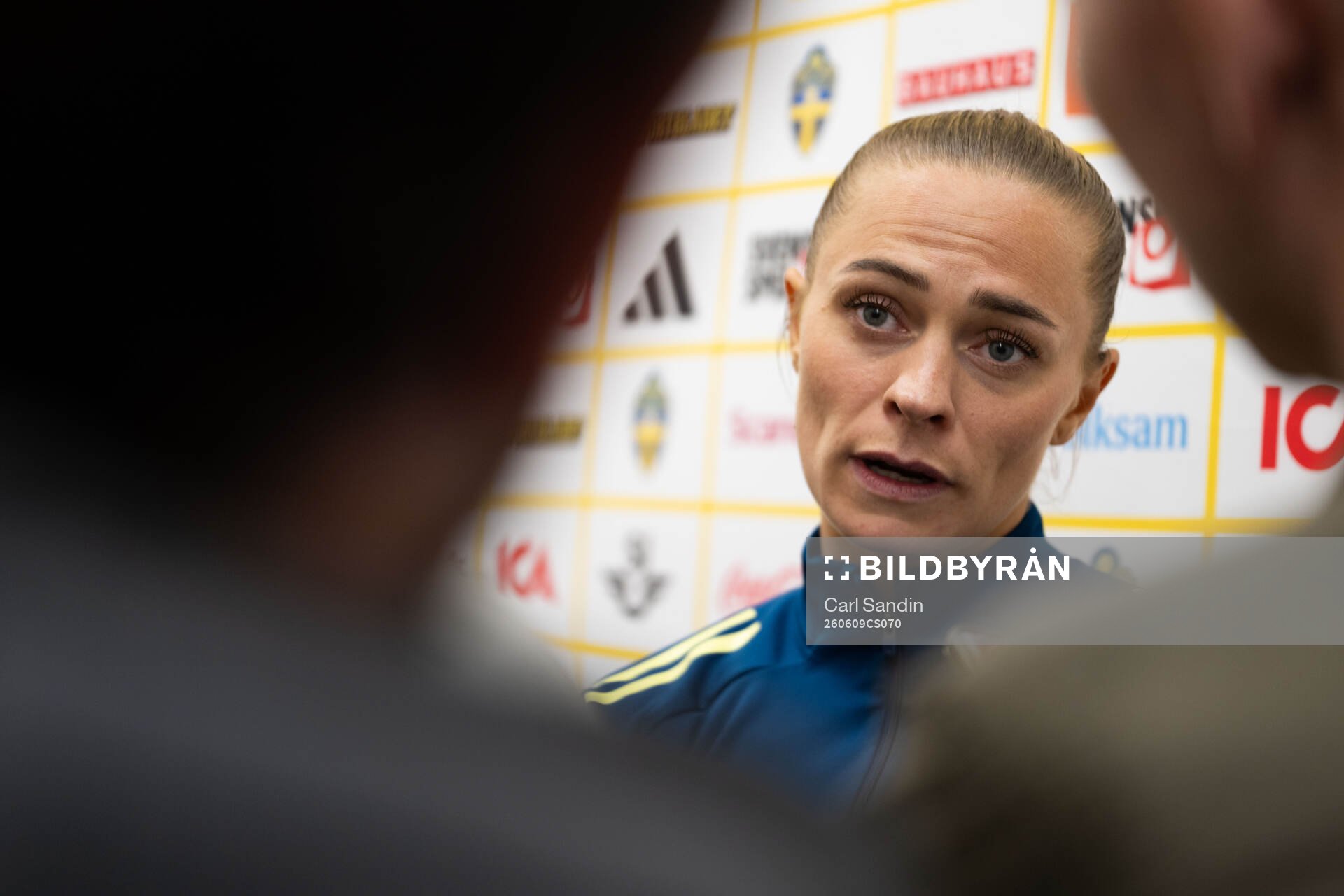 Fridolina Rolfö of Sweden in mixed zone