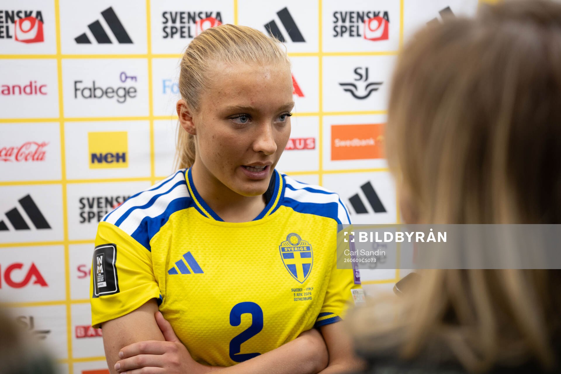 Smilla Holmberg of Sweden in mixed zone