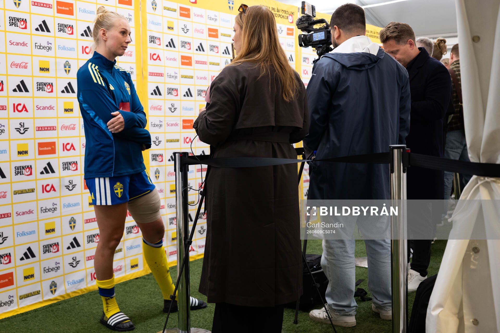 Stina Blackstenius of Sweden in mixed zone