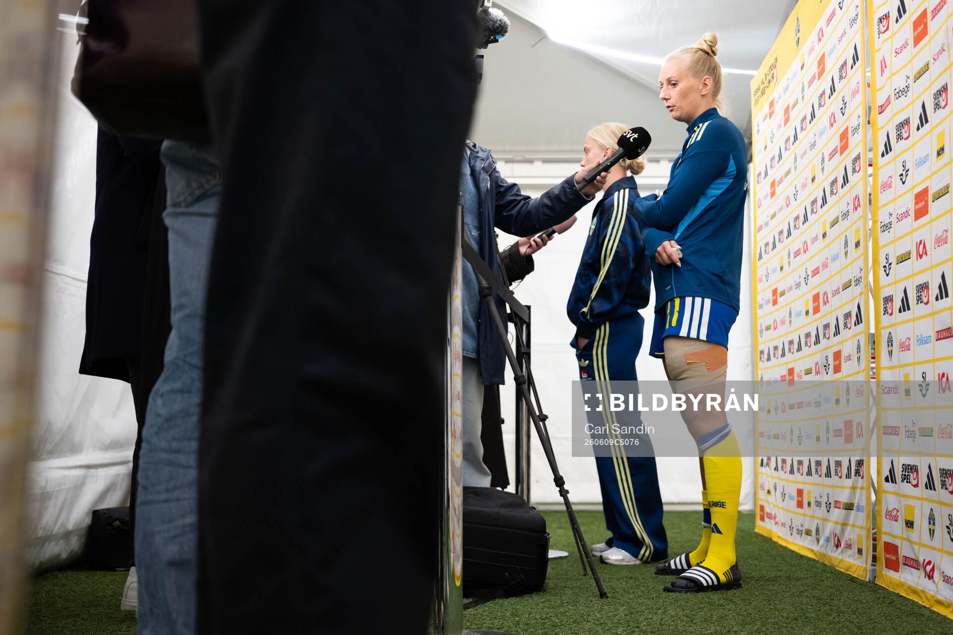 Stina Blackstenius of Sweden in mixed zone