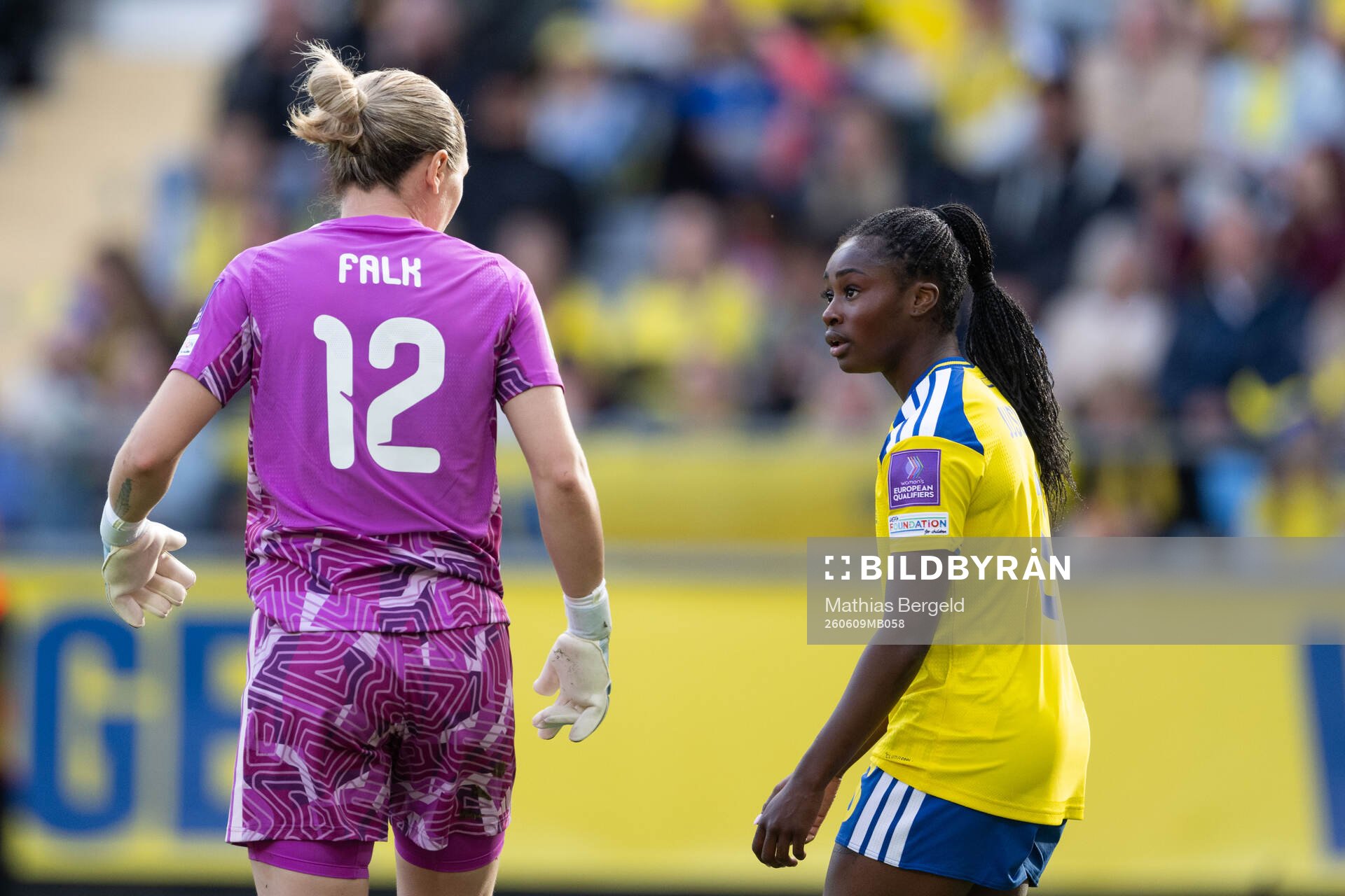 Goalkeeper Jennifer Falk and Monica Jusu Bah of Sweden