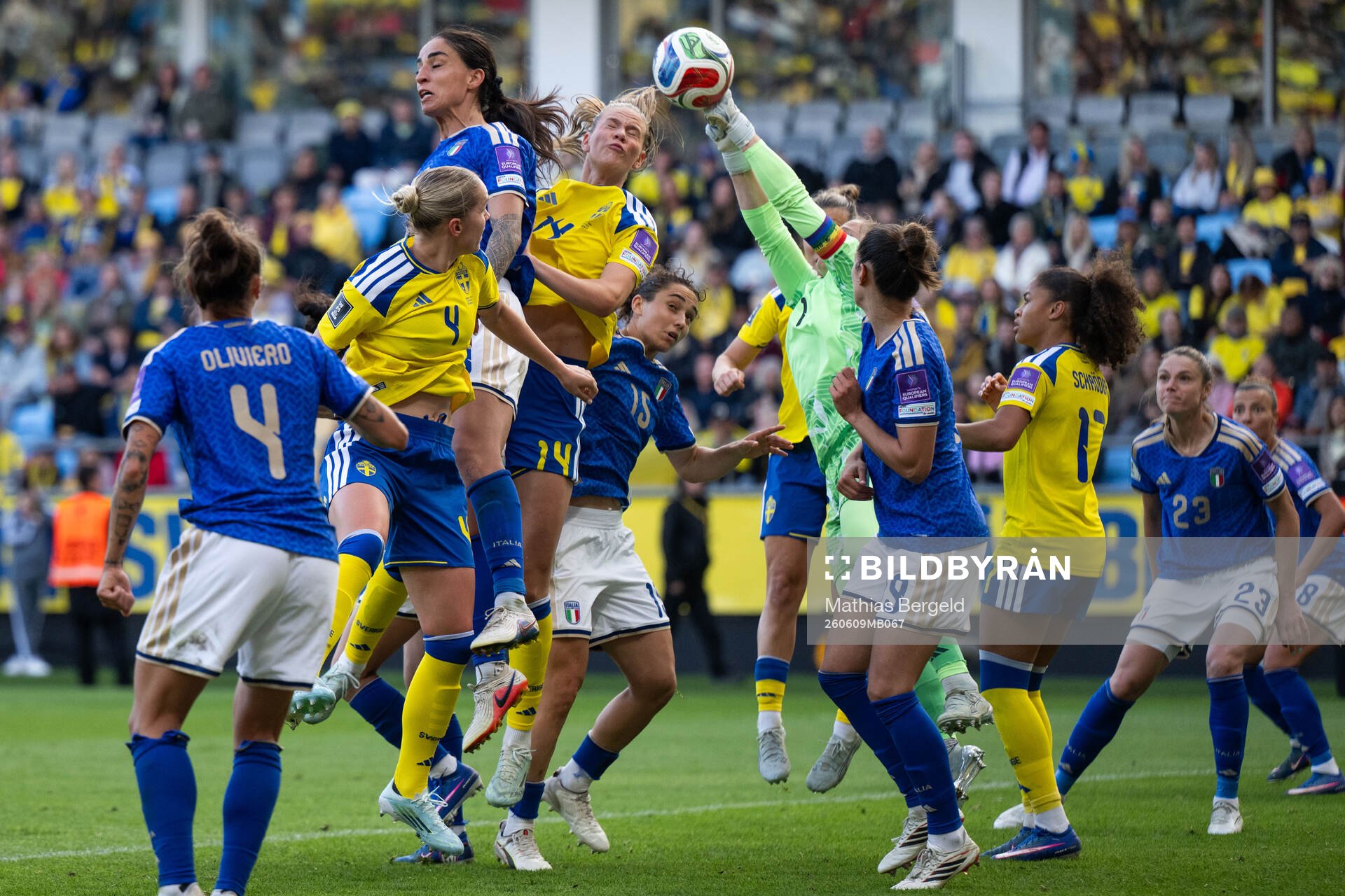 Martina Piemonte and goalkeeper Laura Giuliani of Italy