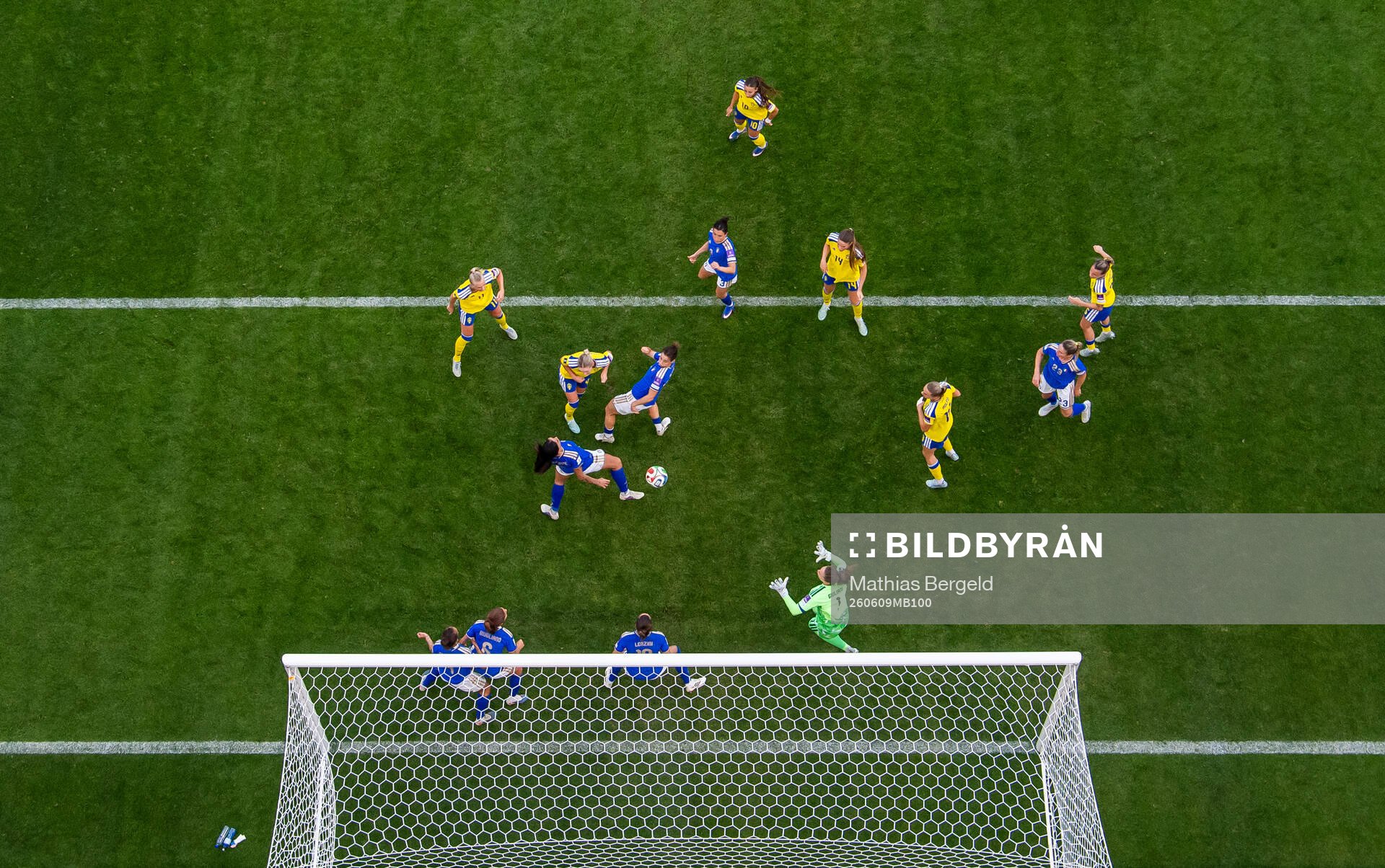 Hanna Lundkvist of Sweden scores 1-2 past goalkeeper Laura