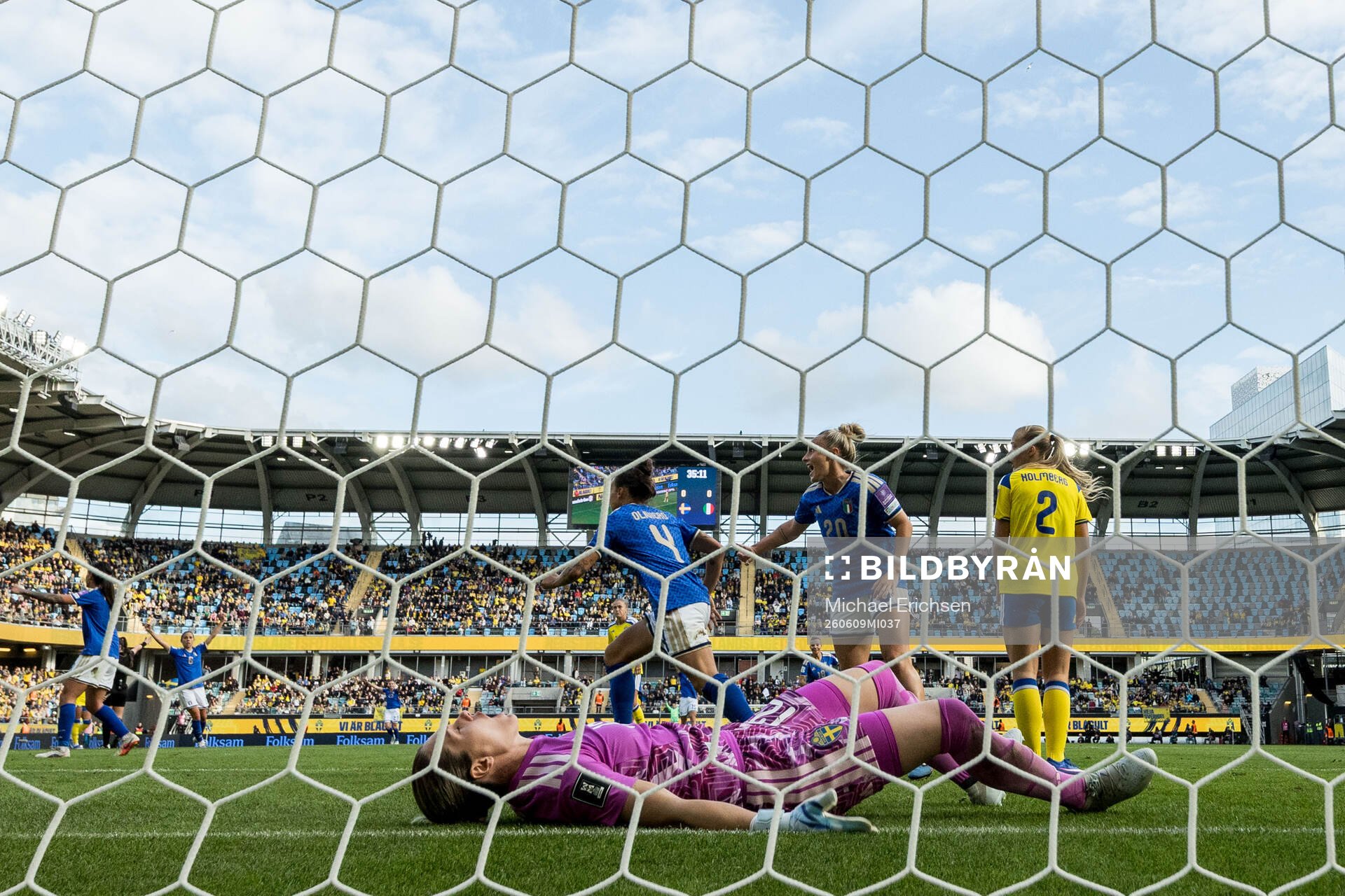 Federica D'Auria of Italy celebrates and goalkeeper