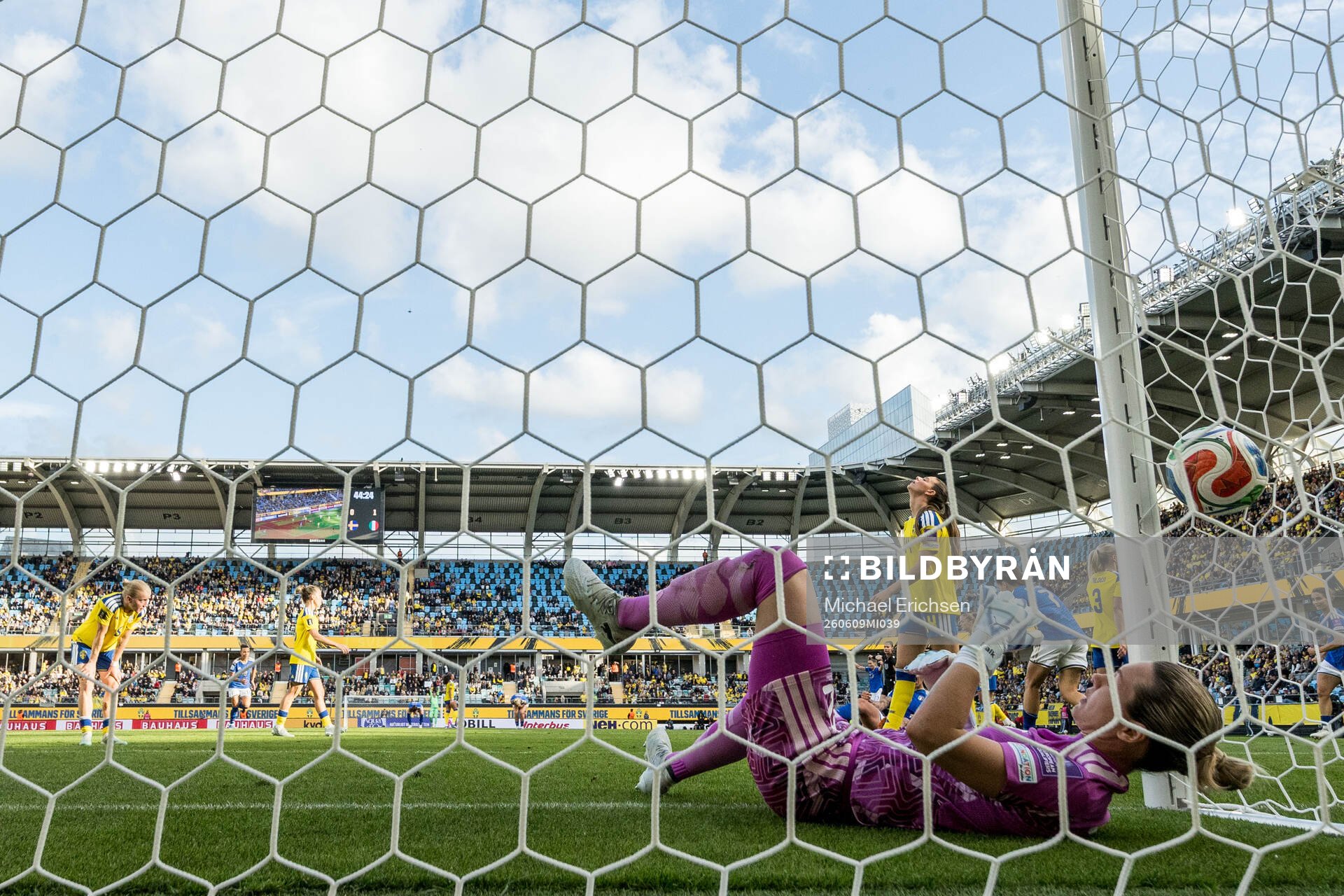 Goalkeeper Jennifer Falk of Sweden looks dejected