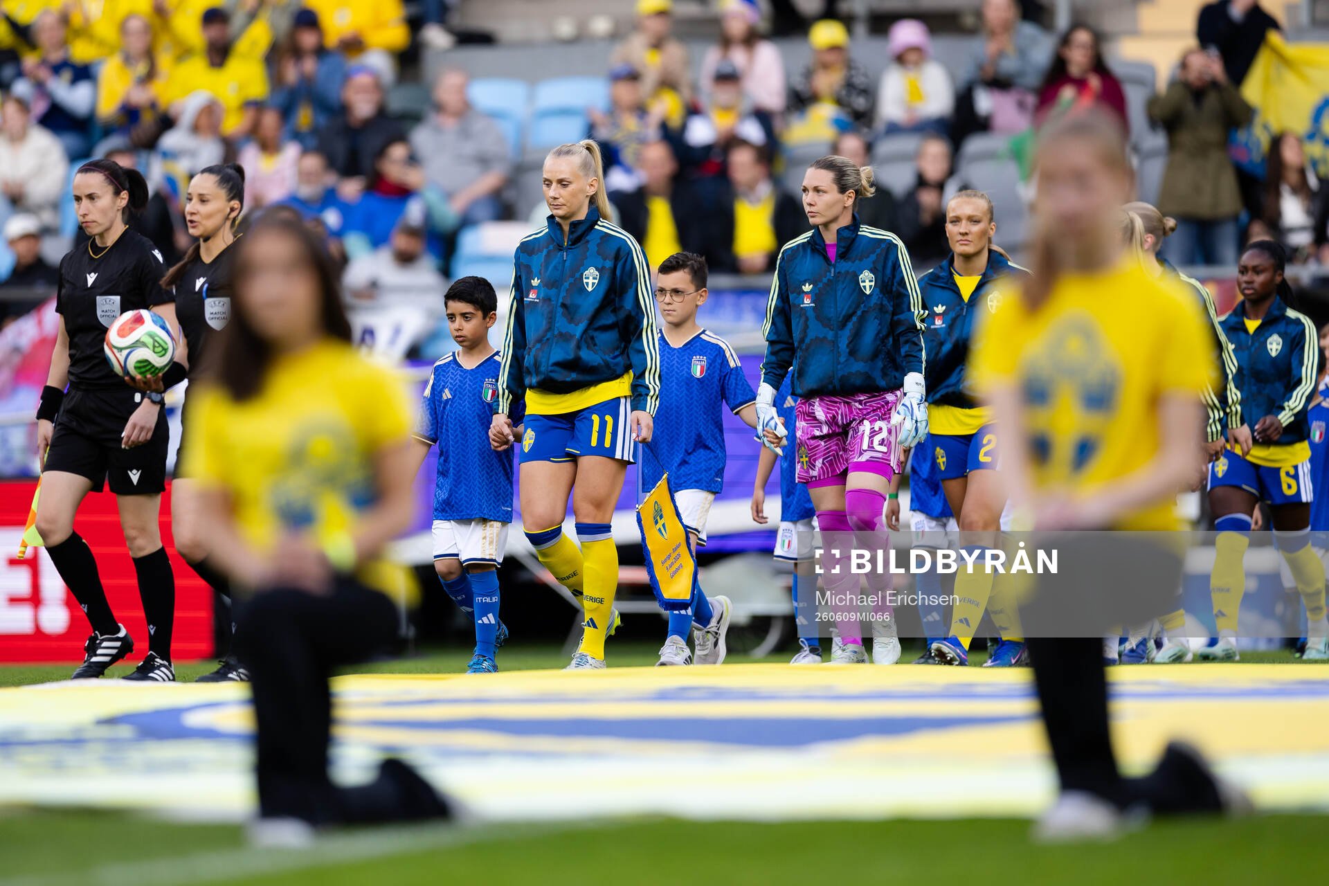 Stina Blackstenius and goalkeeper Jennifer Falk of Sweden