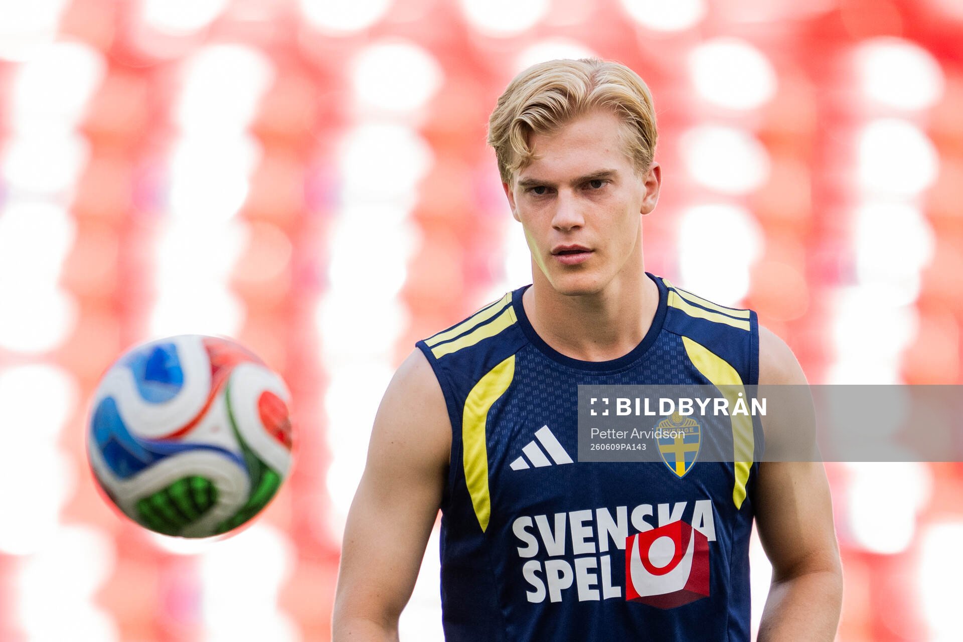 Lucas Bergvall of the Swedish national football team at a