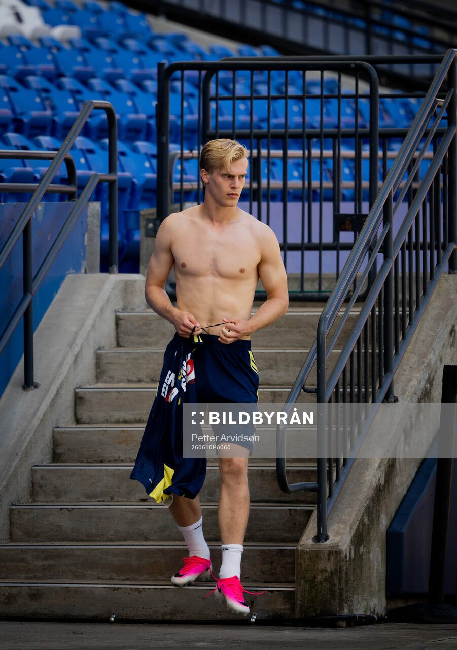 Lucas Bergvall of the Swedish national football team at a