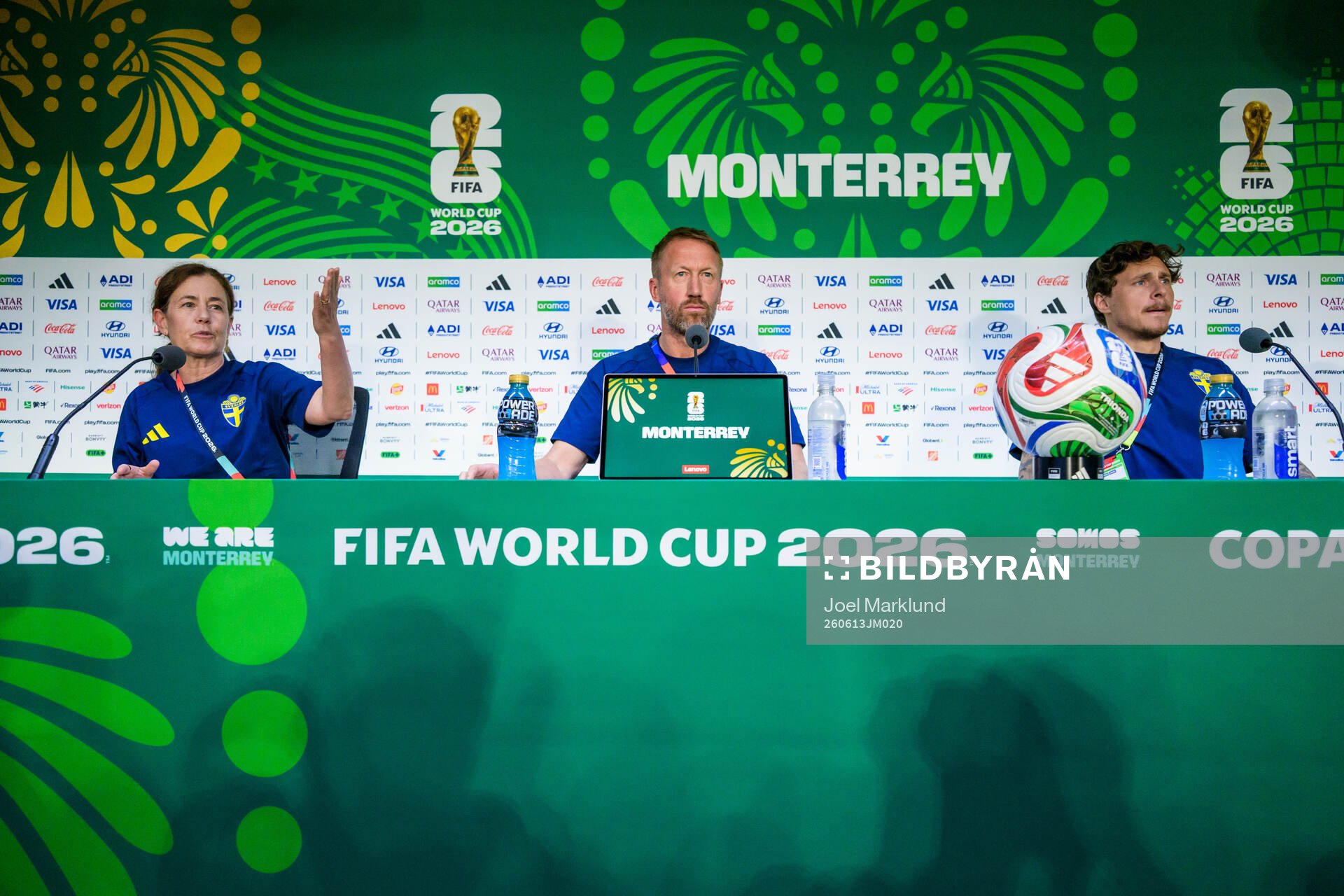 Press officer Petra Thorén, head coach Graham Potter and