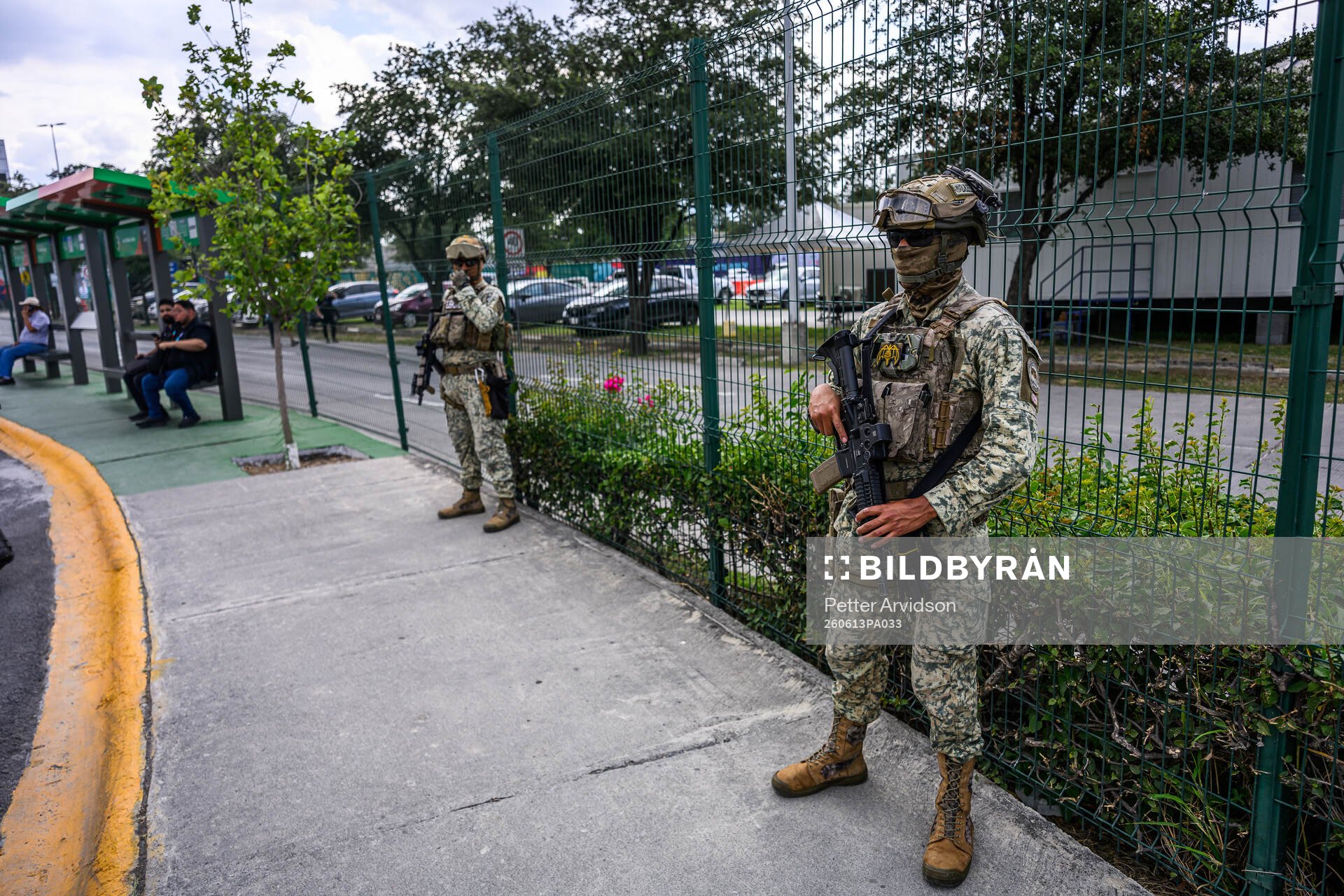 Military personnel outside Estadio Monterrey