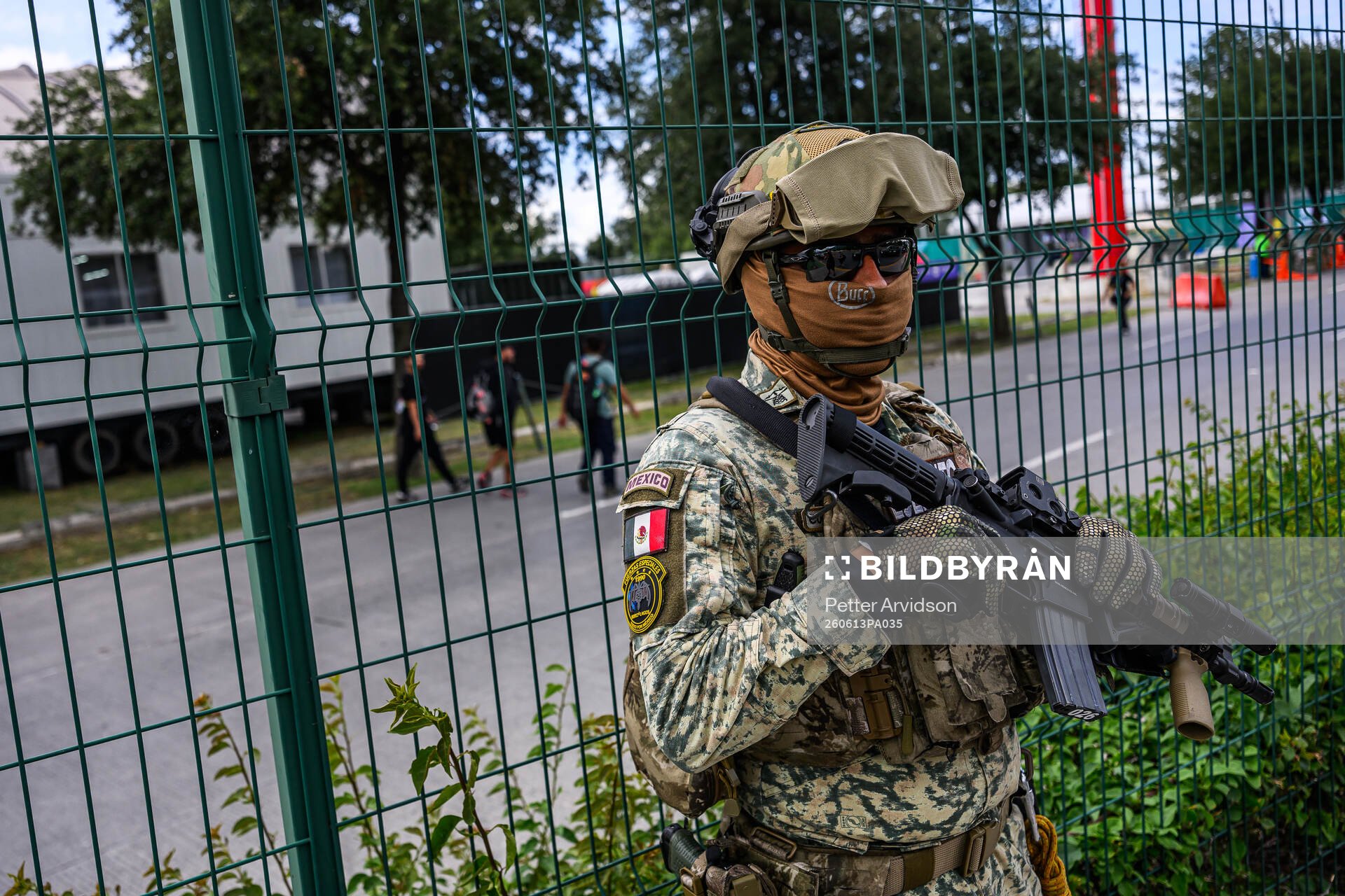 Military personnel outside Estadio Monterrey