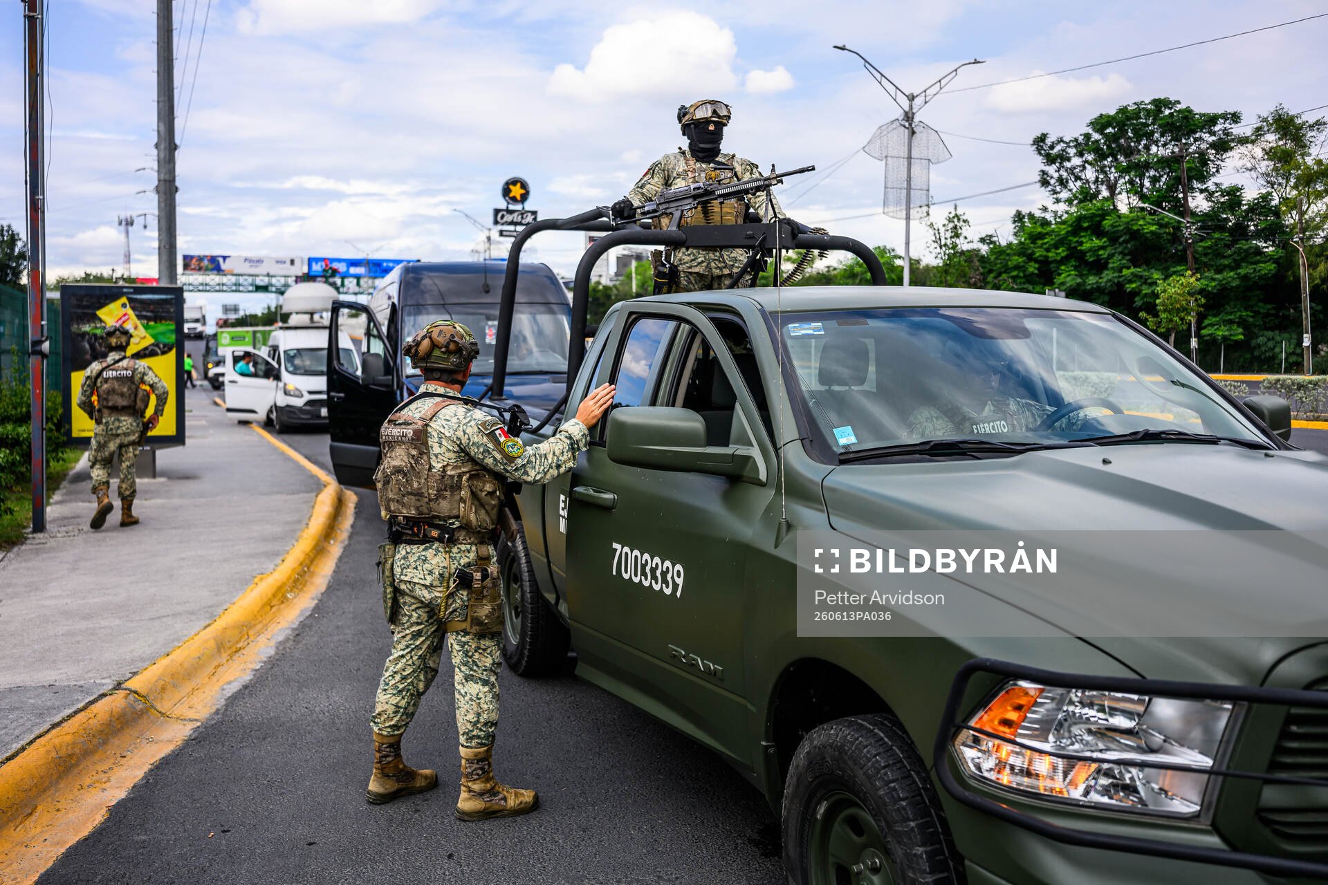 Military personnel outside Estadio Monterrey