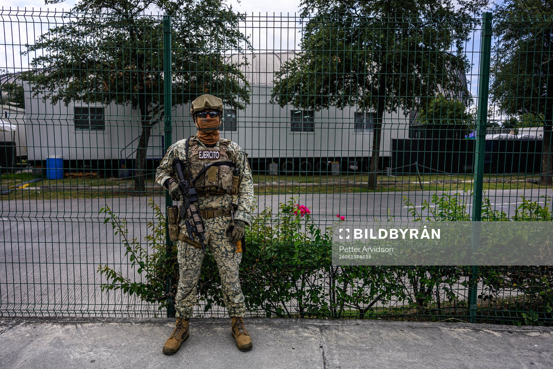 Military personnel outside Estadio Monterrey