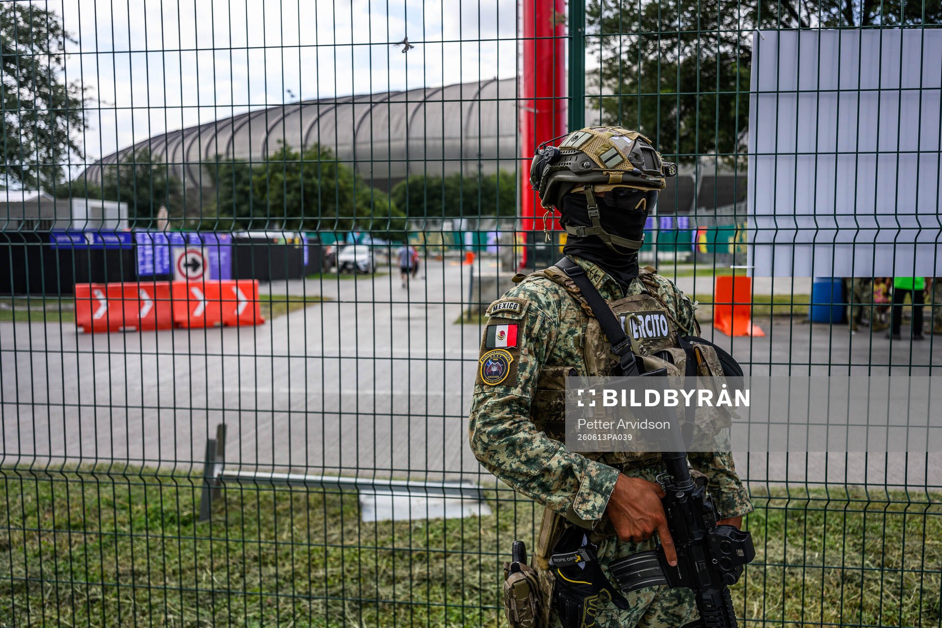 Military personnel outside Estadio Monterrey
