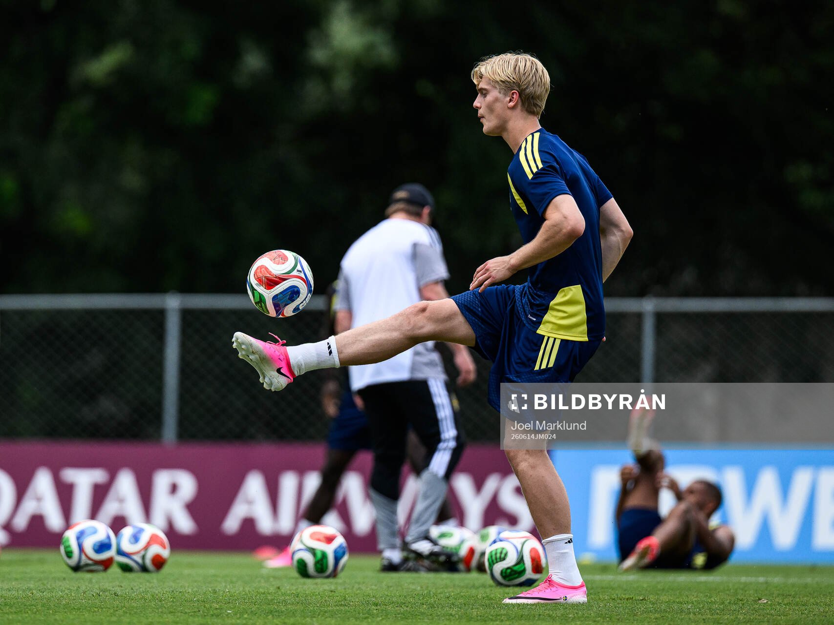 Lucas Bergvall of the Swedish national football team at a