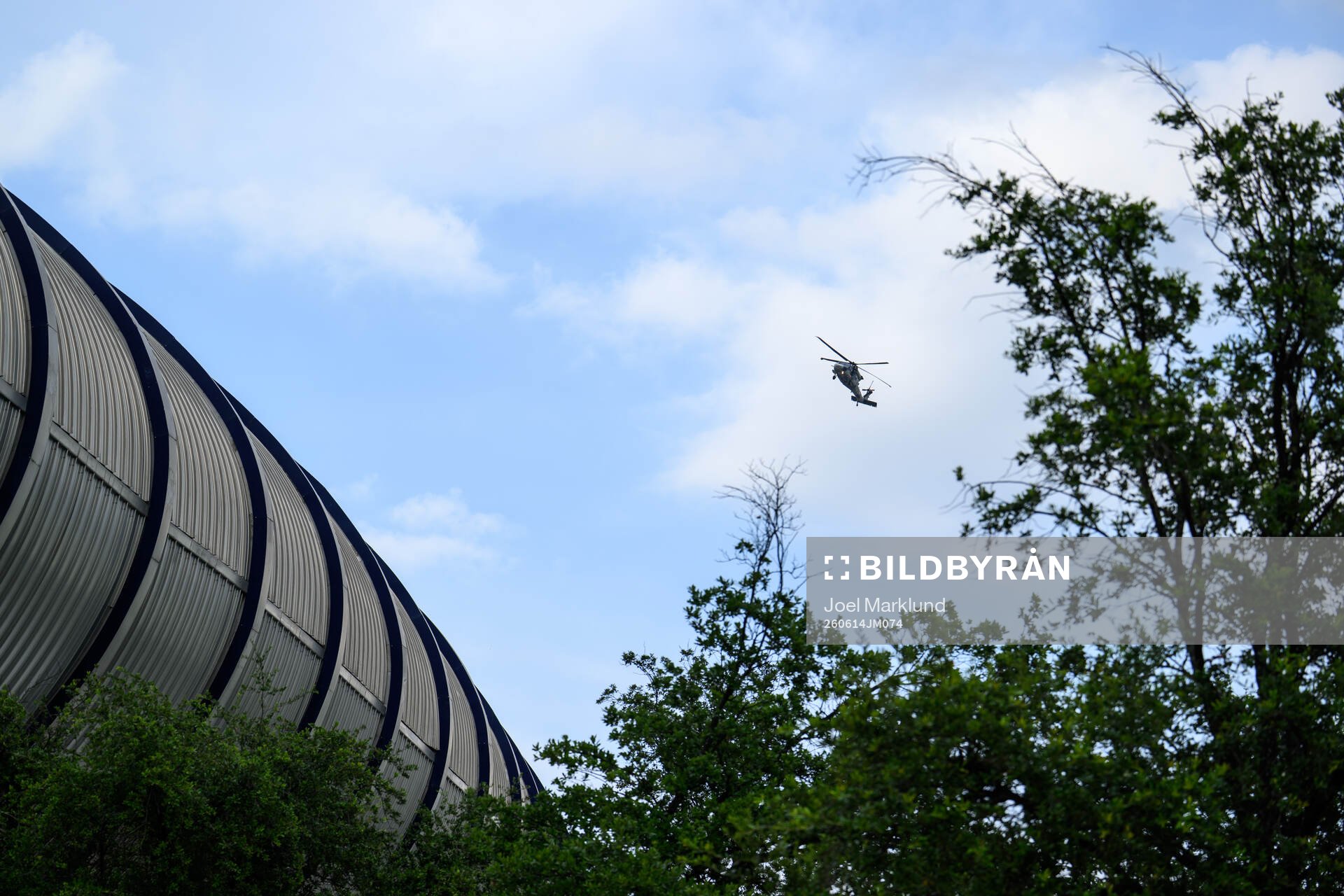 A military helicopter outside of Estadio Monterrey