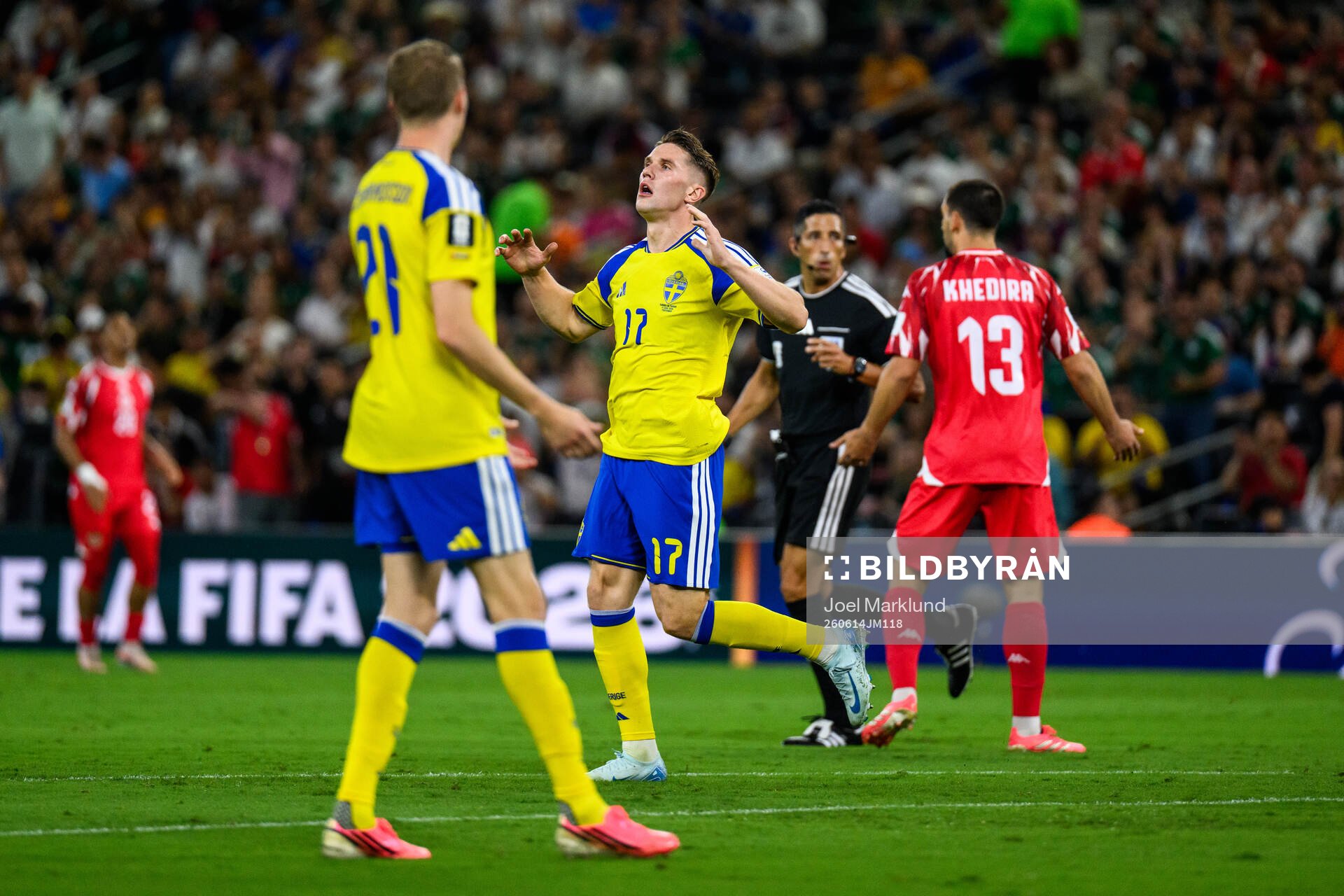 Viktor Gyökeres of Sweden reacts