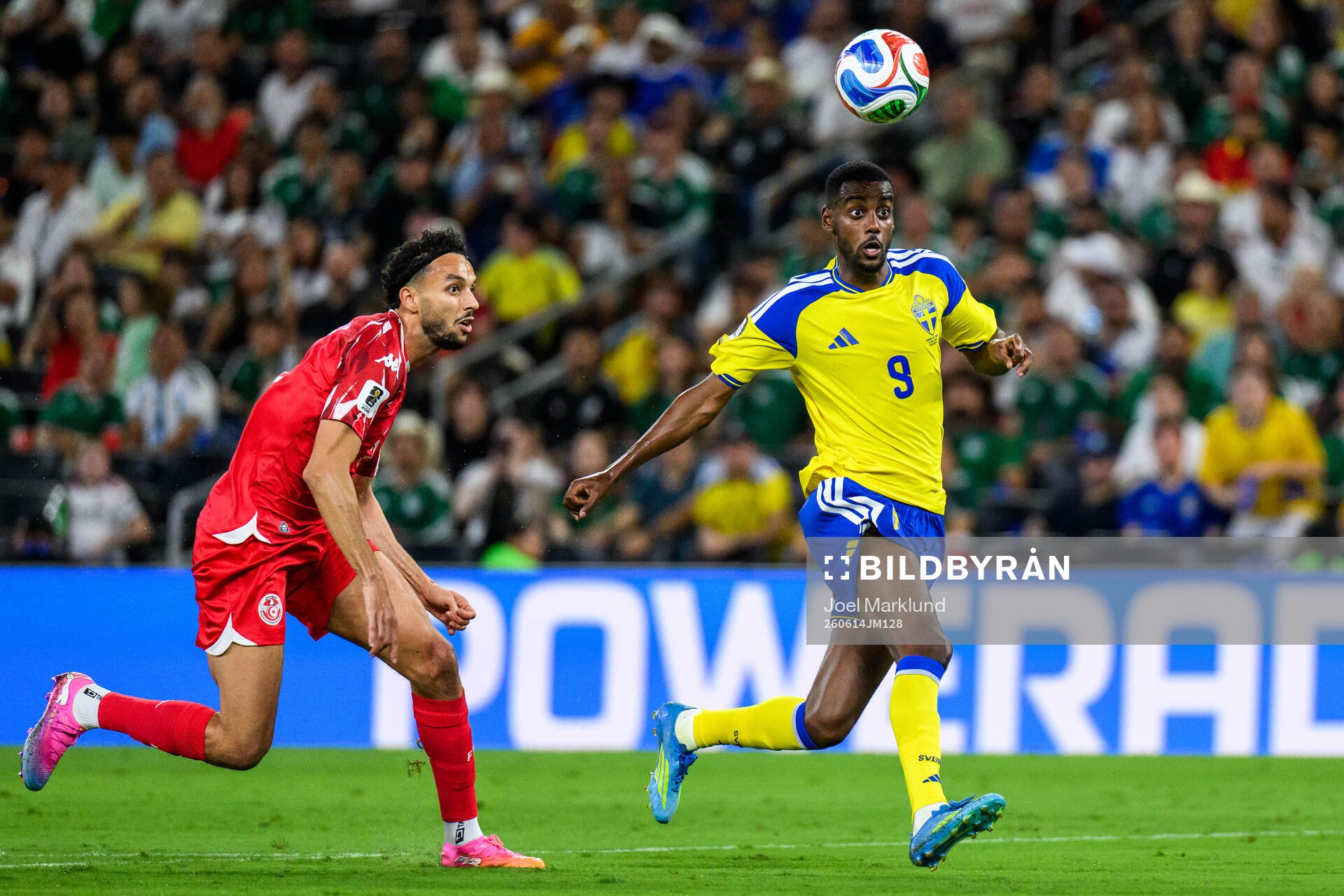 Montassar Talbi of Tunisia and Alexander Isak of Sweden