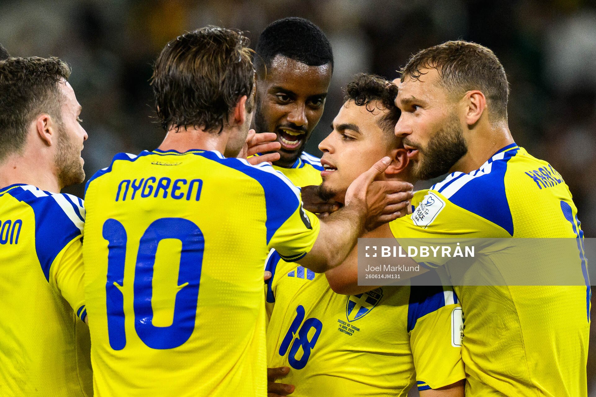 Yasin Ayari of Sweden celebrate with Benjamin Nygren,