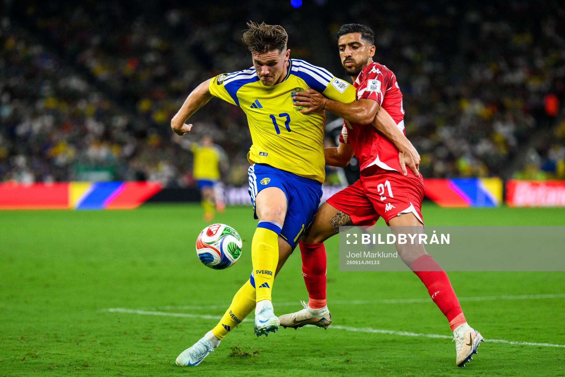 Viktor Gyökeres of Sweden and Mohamed Amine Ben Hmida of
