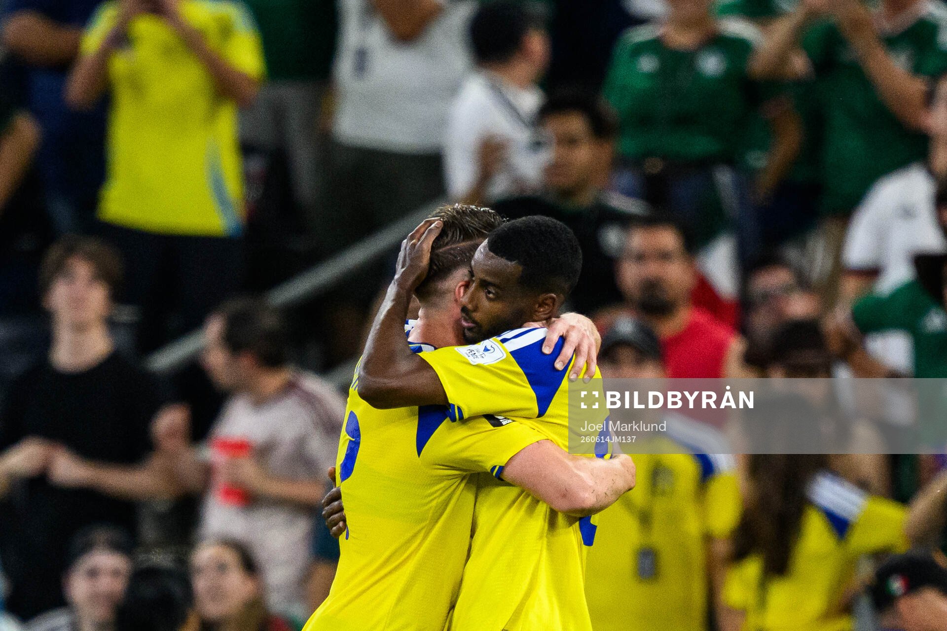 Viktor Gyökeres and Alexander Isak of Sweden celebrate