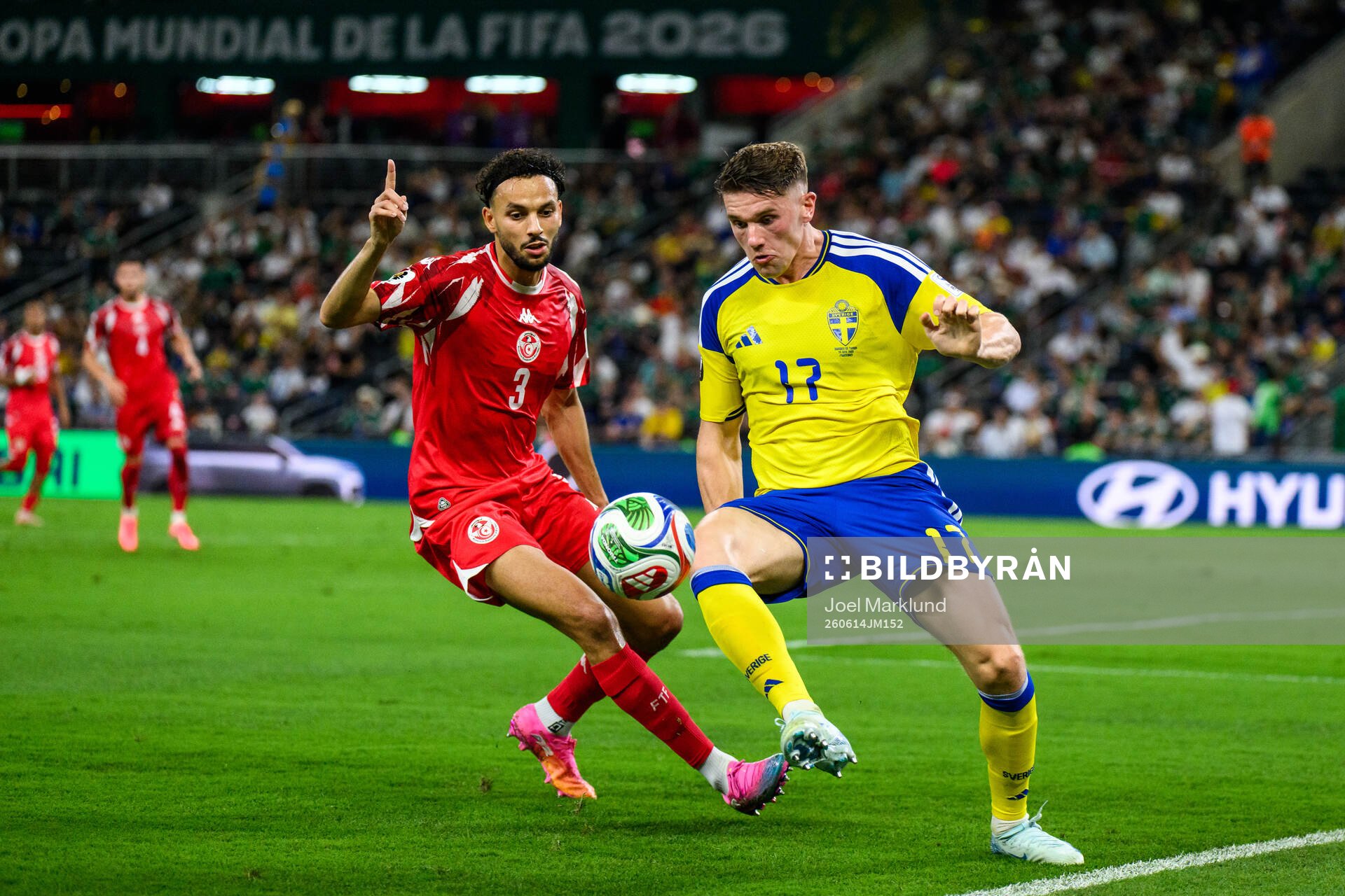 Montassar Talbi of Tunisia and Viktor Gyökeres of Sweden