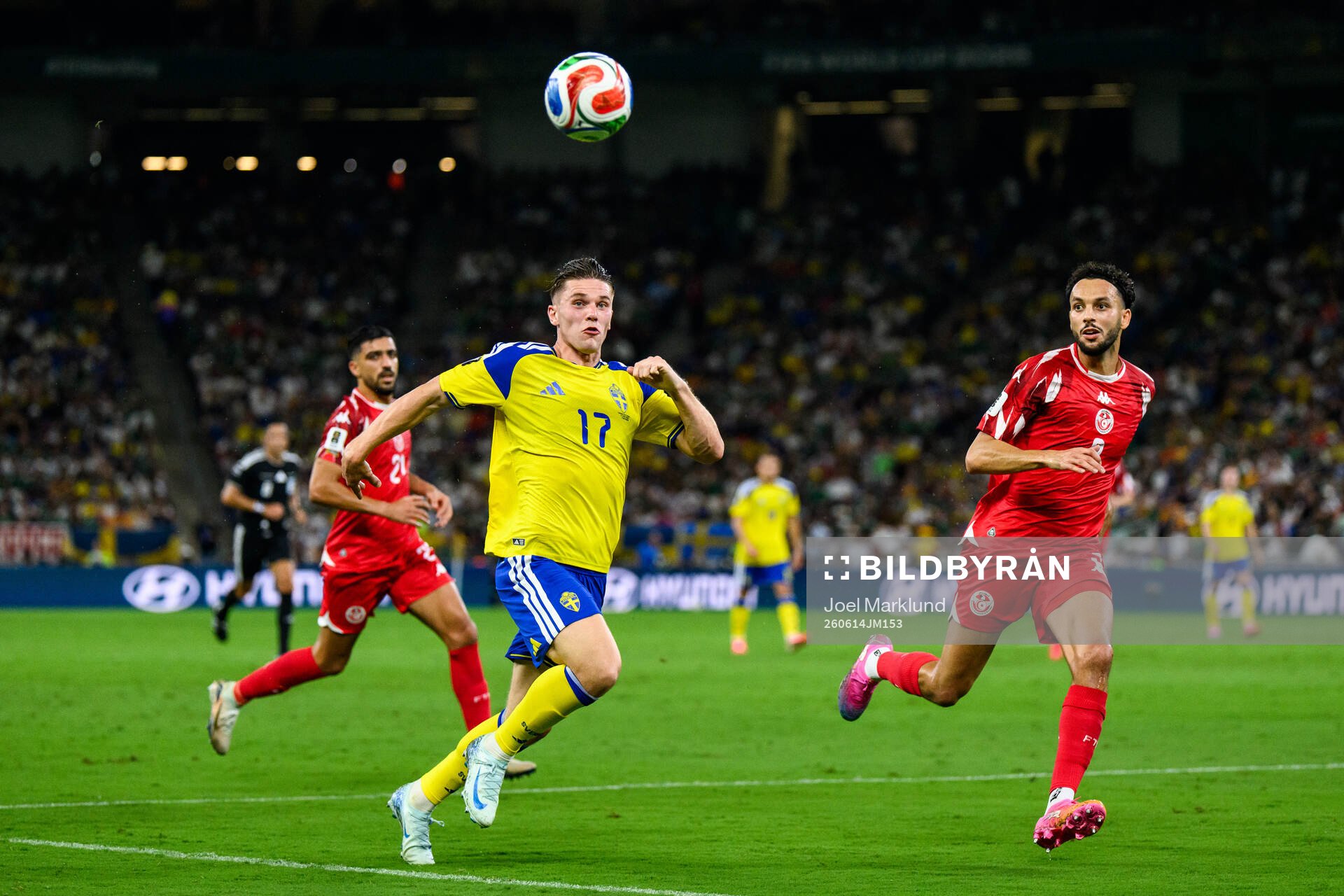 Viktor Gyökeres of Sweden and Montassar Talbi of Tunisia