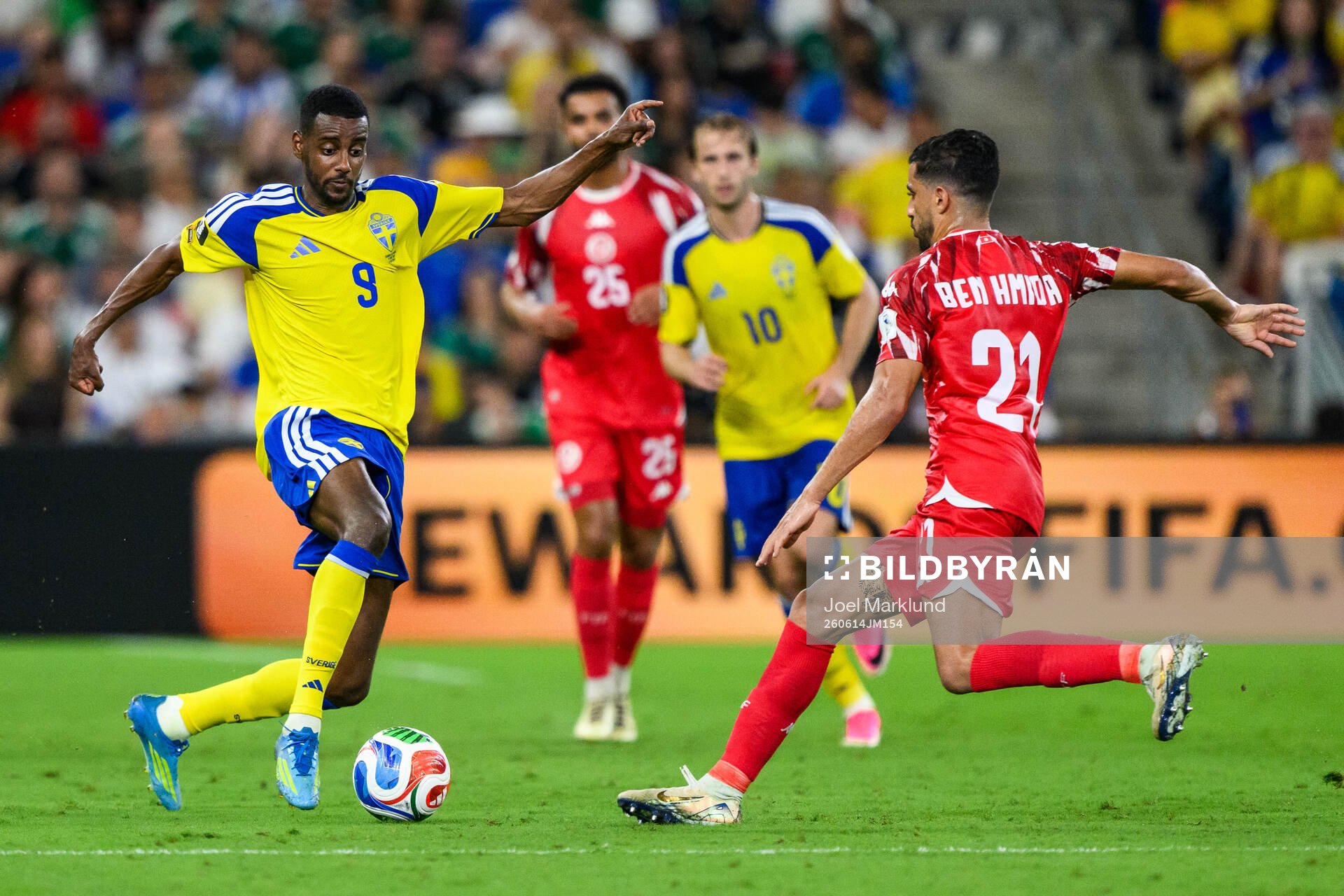 Alexander Isak of Sweden and Mohamed Amine Ben Hmida of