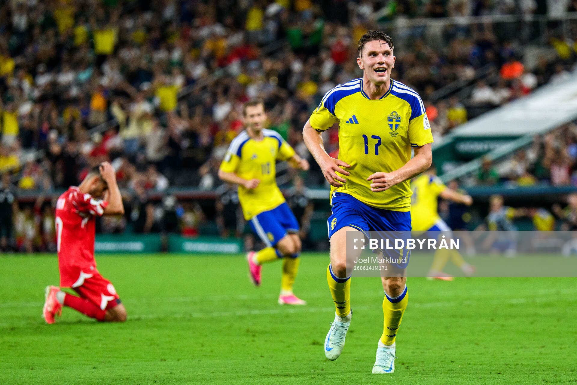 Viktor Gyökeres of Sweden celebrates