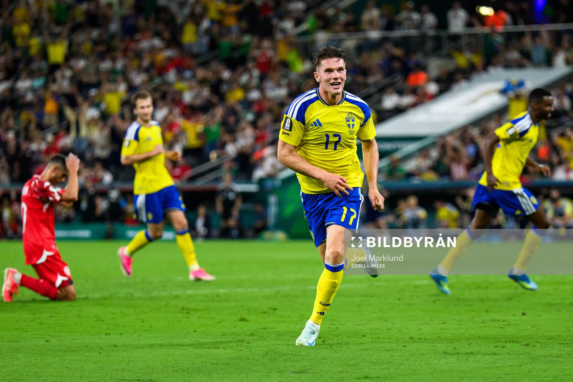 Viktor Gyökeres of Sweden celebrates