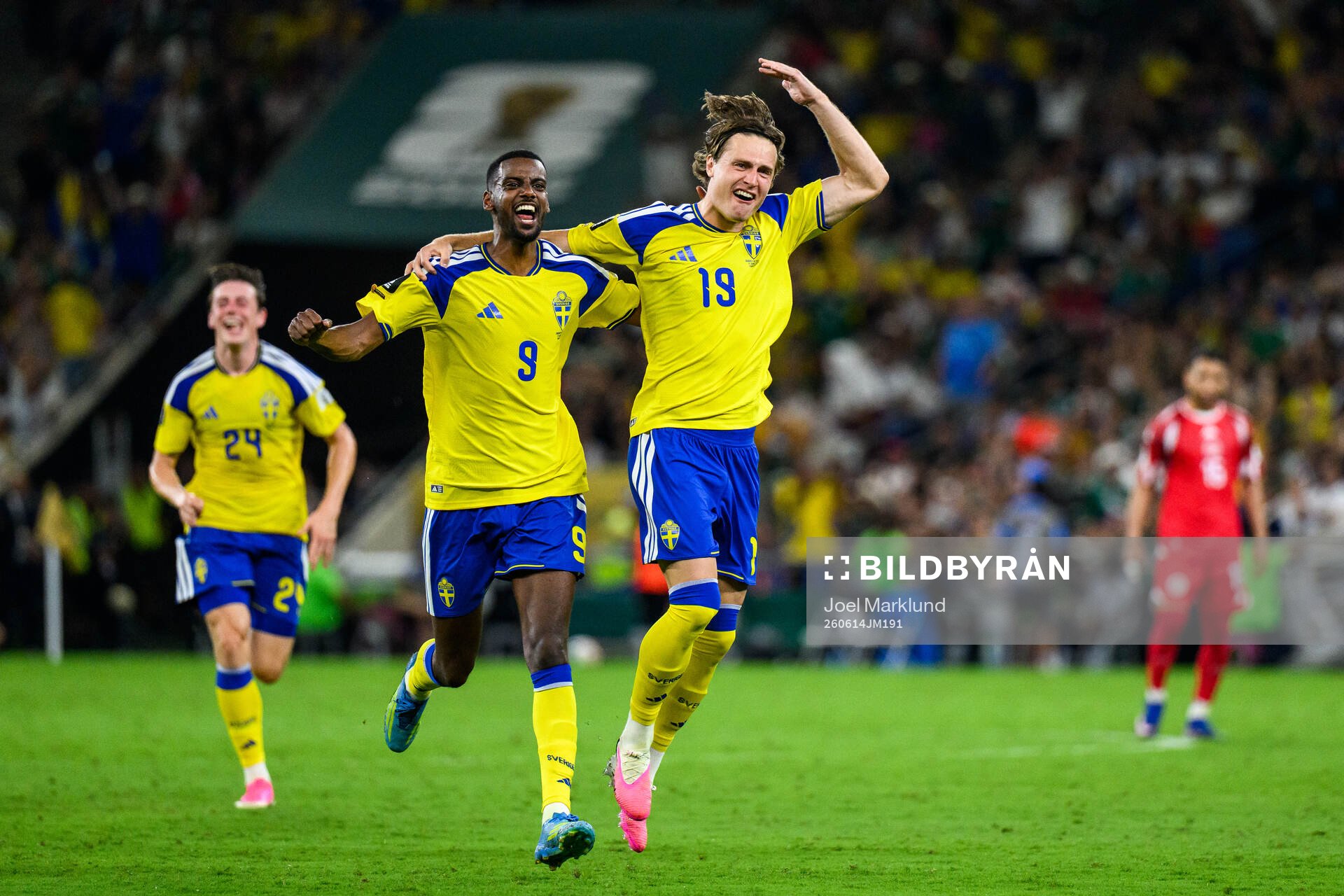 Alexander Isak and Mattias Svanberg of Sweden celebrate
