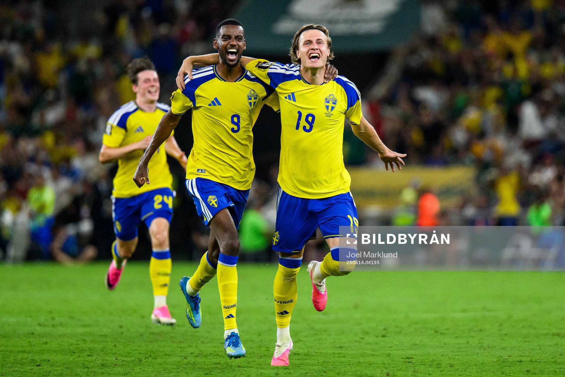 Alexander Isak and Mattias Svanberg of Sweden celebrate