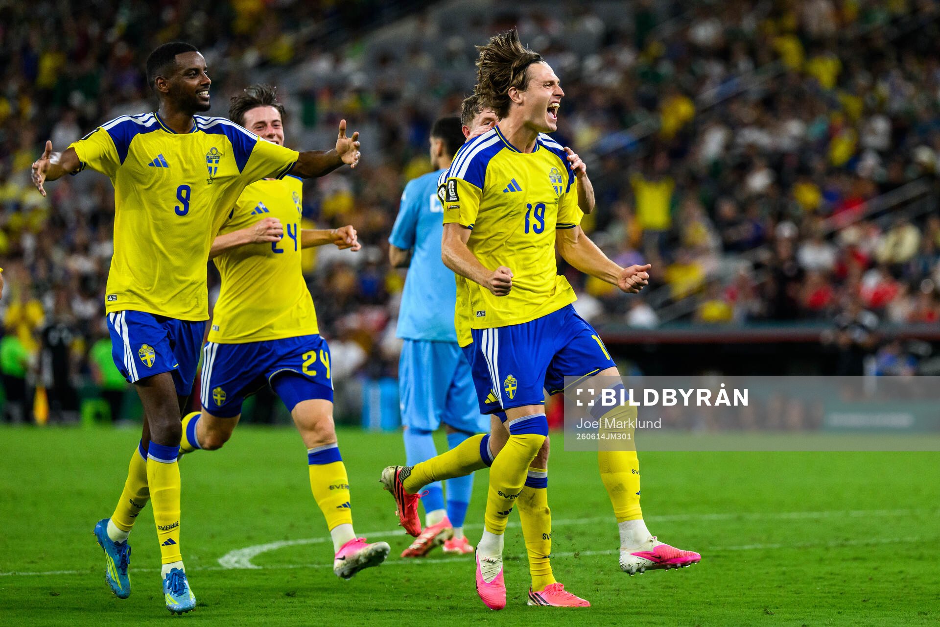 Alexander Isak, Elliot Stroud and Mattias Svanberg of