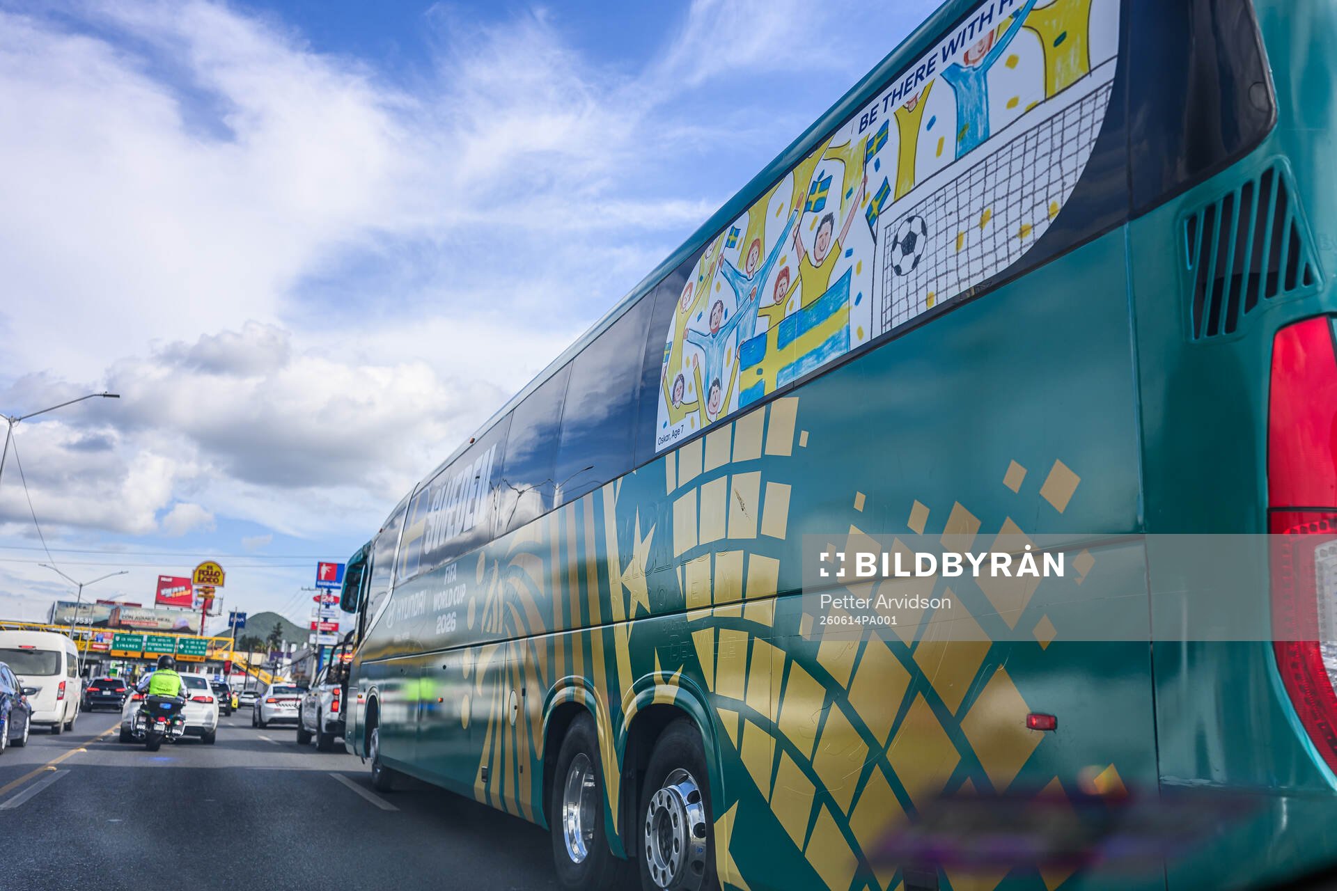 The Swedish national football team players bus with