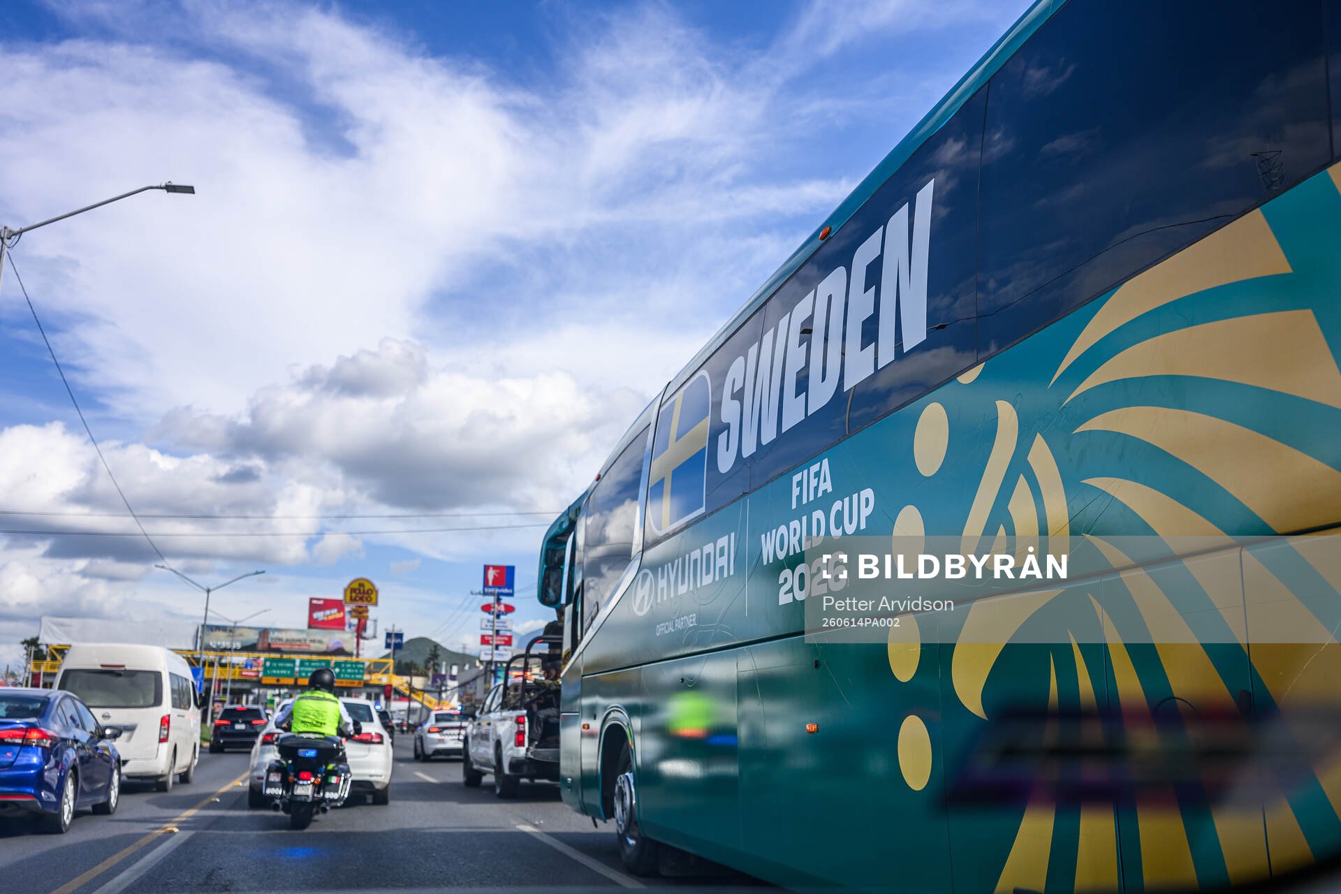 The Swedish national football team players bus with