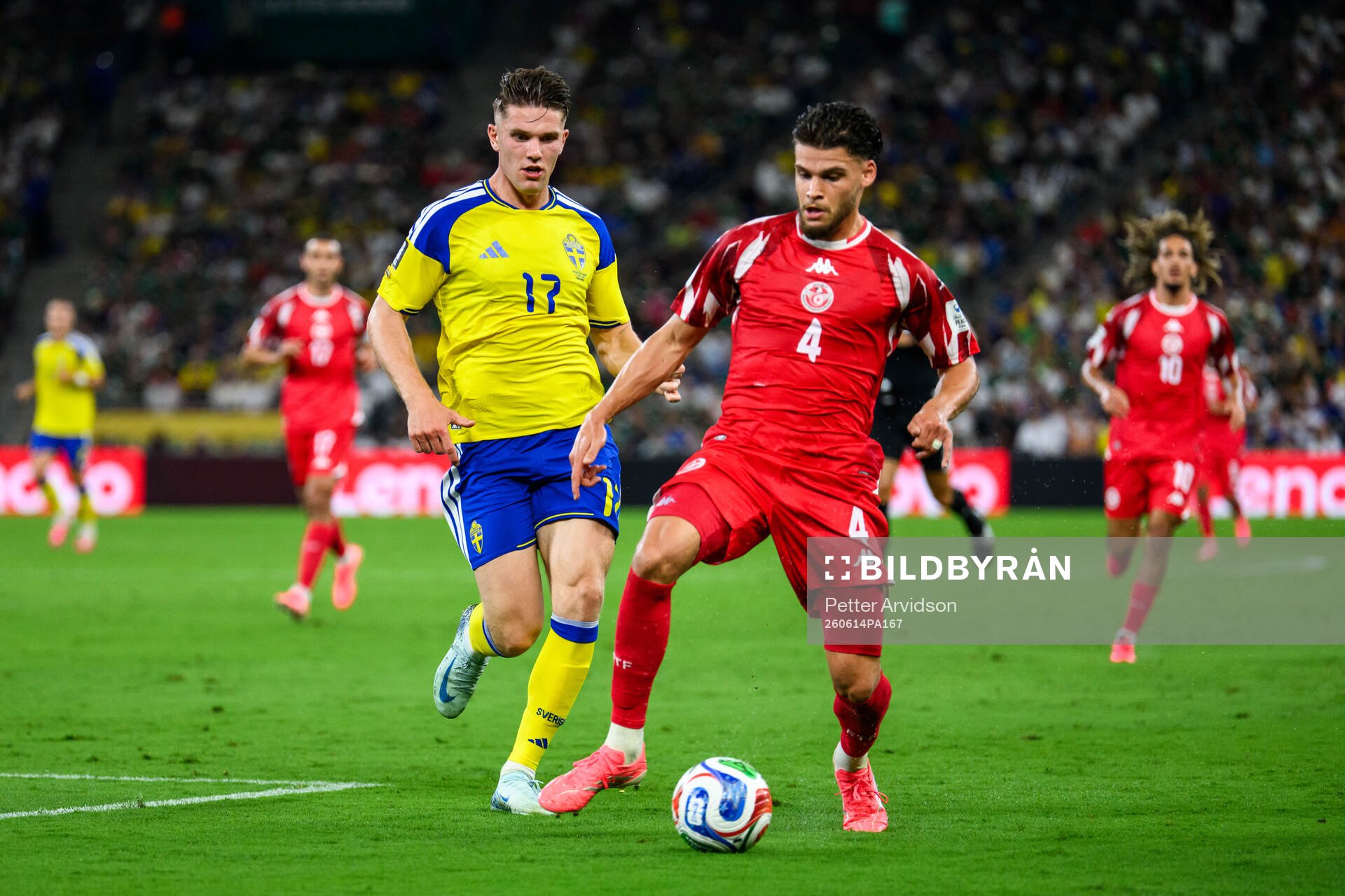 Viktor Gyökeres of Sweden and Omar Rekik of Tunisia