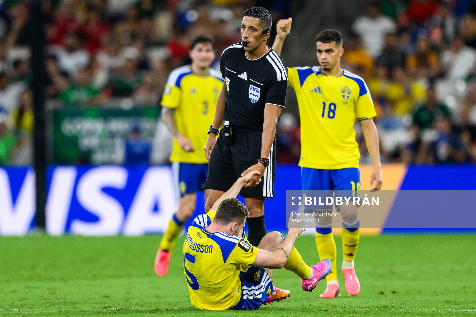 Referee Yael Falcon Perez and Gabriel Gudmundsson of Sweden