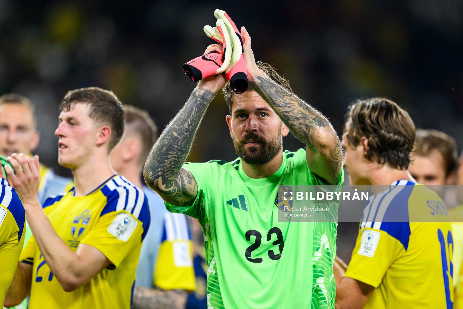 goalkeeper Kristoffer Nordfeldt of Sweden celebrates