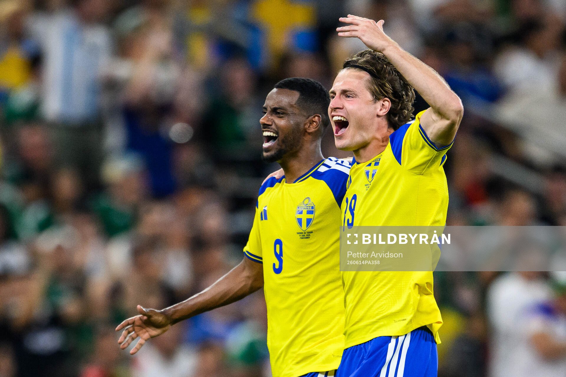Alexander Isak and Mattias Svanberg of Sweden celebrate the